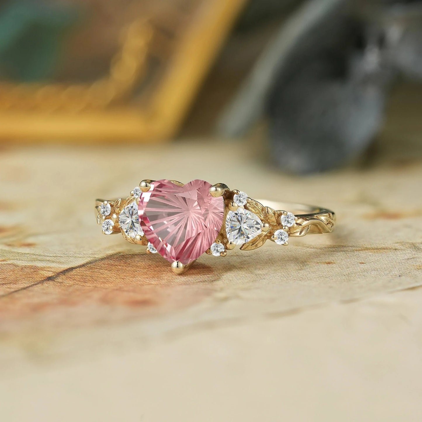 3 - Stone Sparkle Cut Padparadscha Engagement Ring - Harper