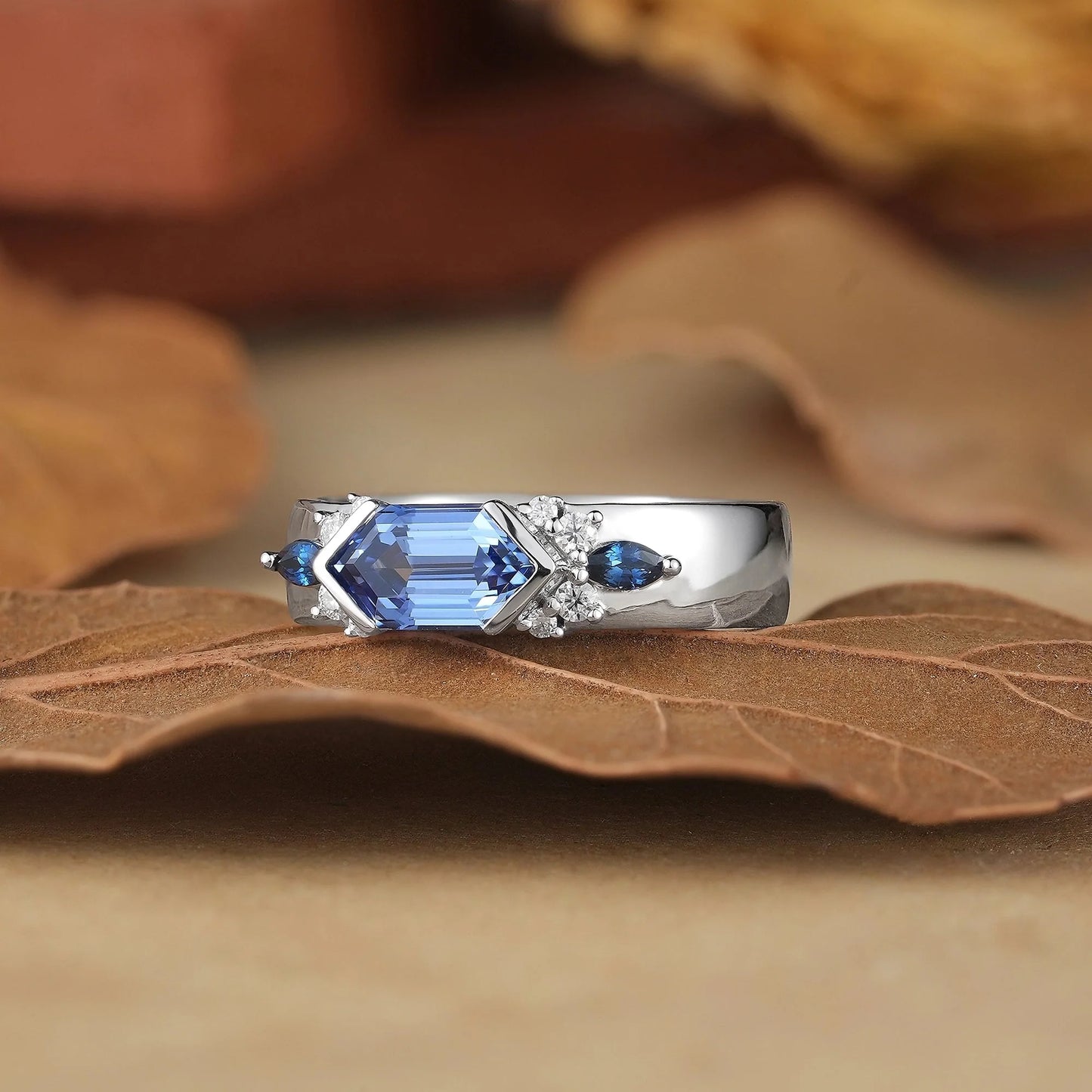 5x9mm Long Hexagon Cocktail Sapphire Cluster Men's Band-Noah