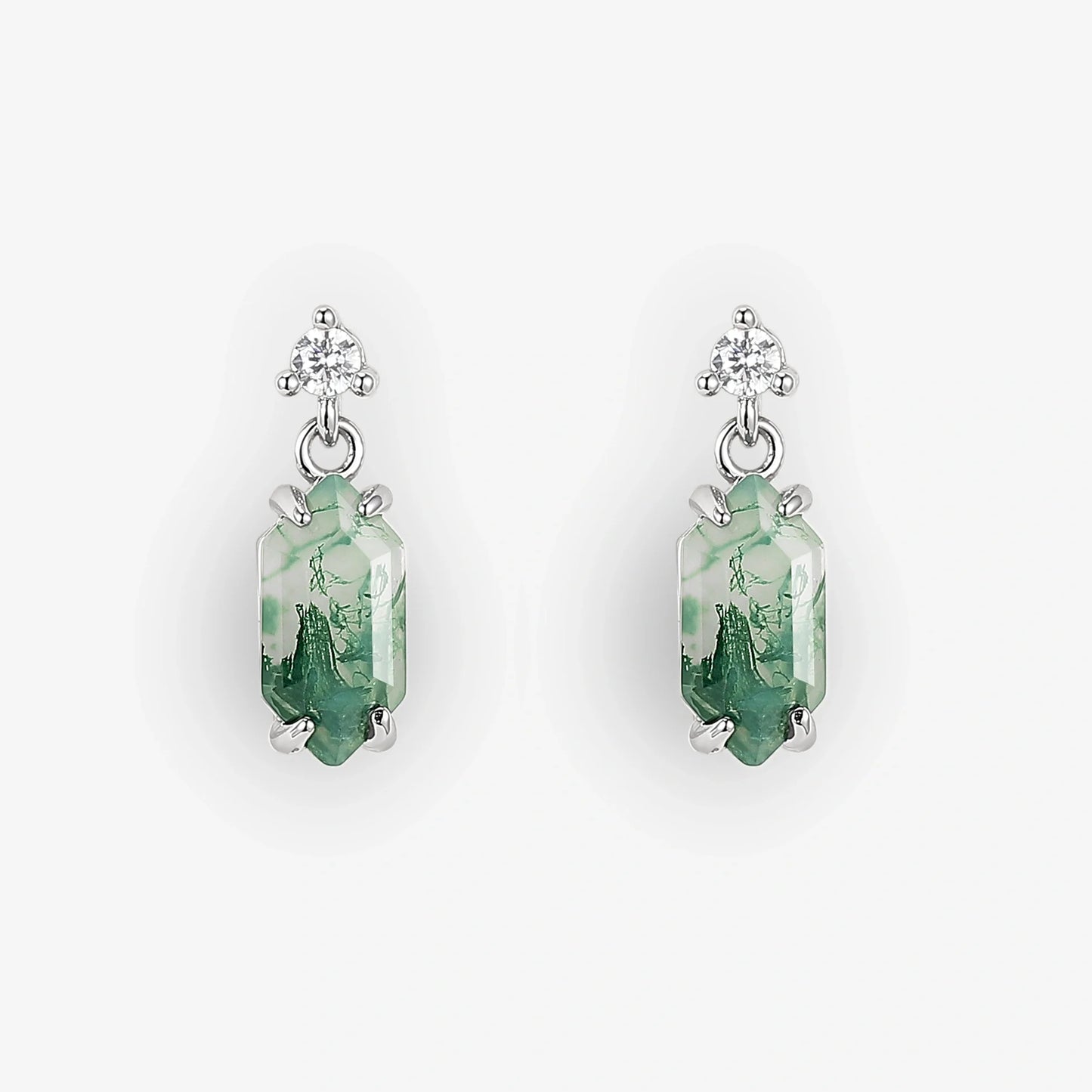 Hexagon Cut Moss Agate Earrings Anniversary Gift for Her