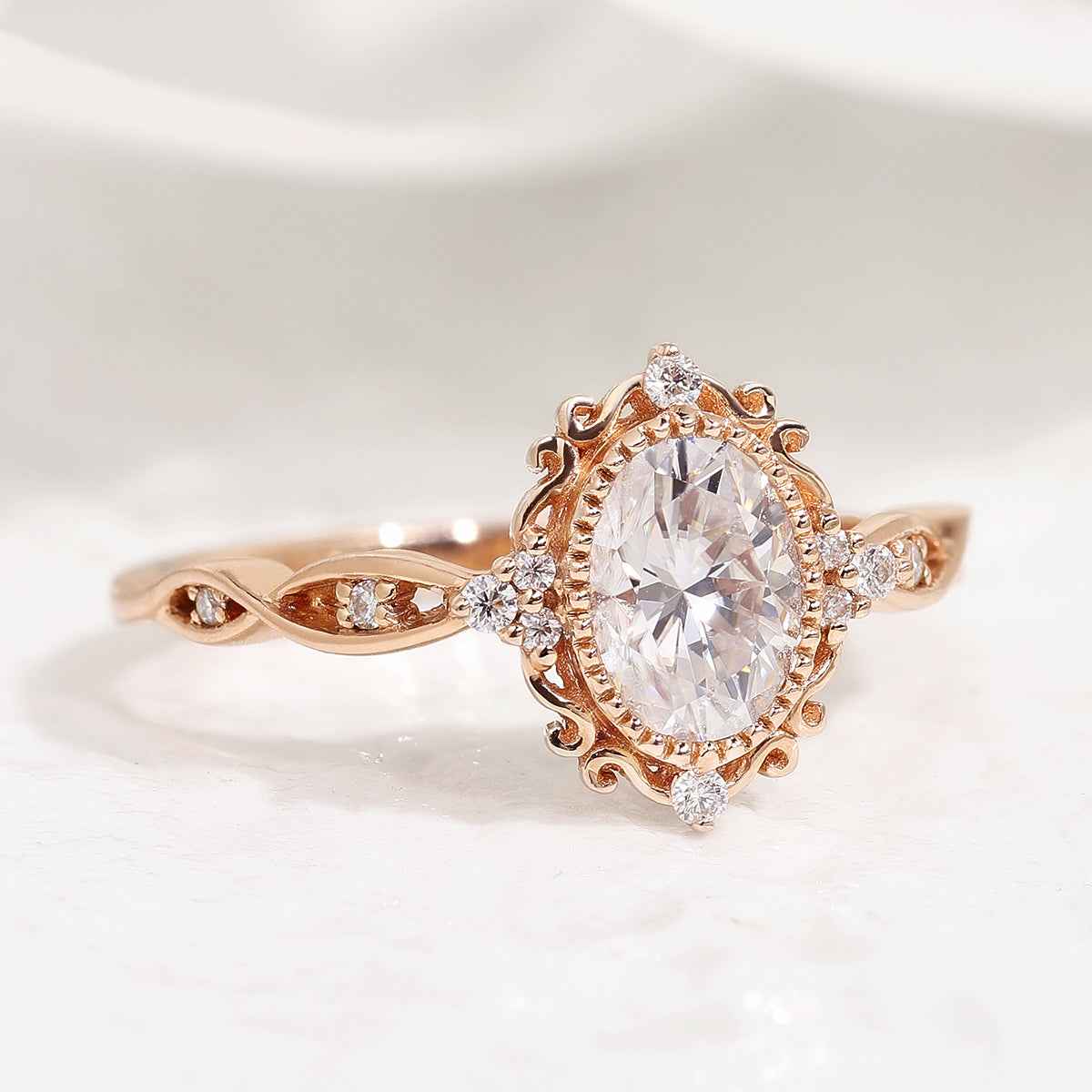 Vintage Oval Cut Moissanite Braided Stack Wedding Ring
