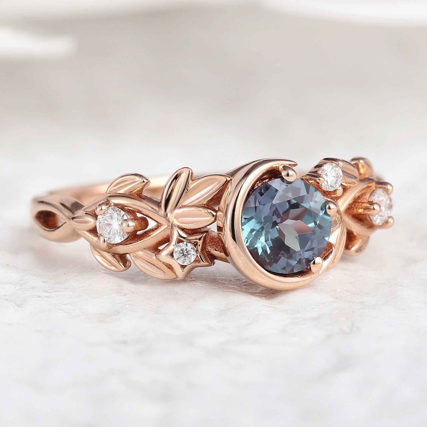 Vintage Alexandrite Engagement Ring Leaf Floral Custom Promoise Ring