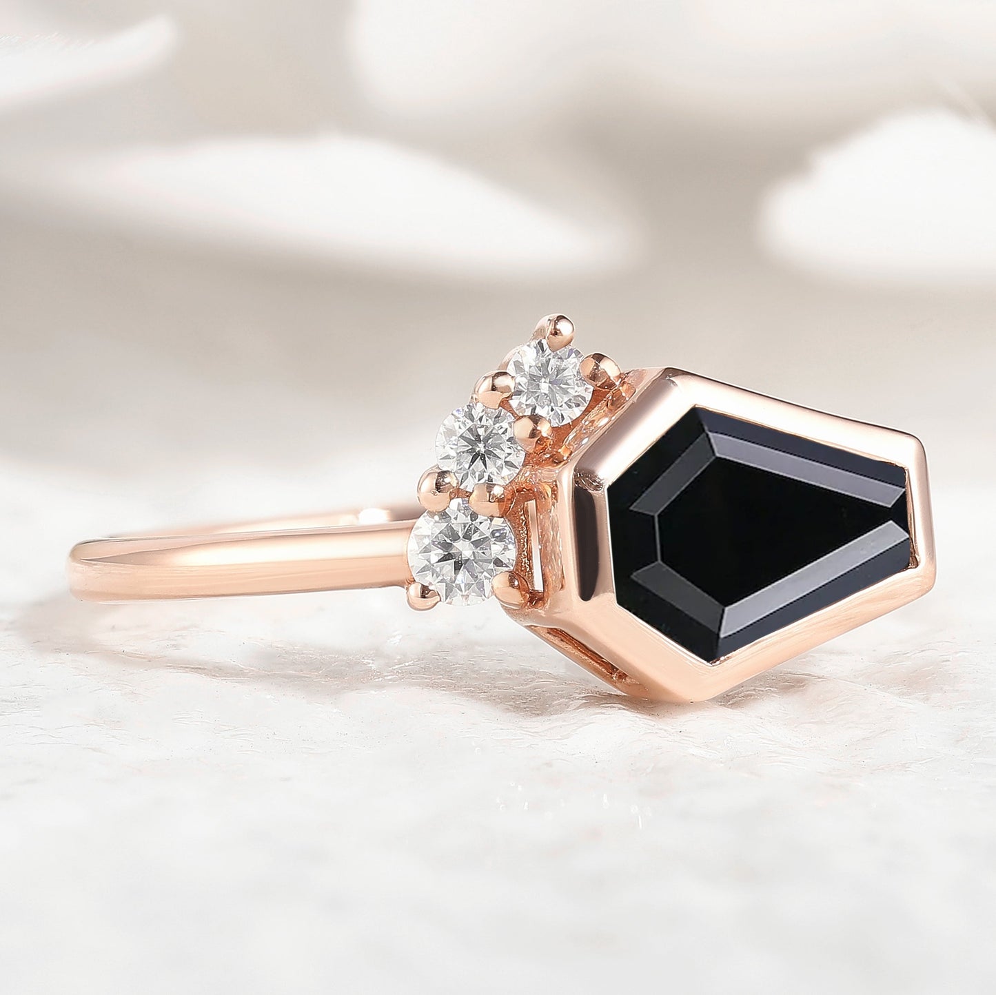 Unique Coffin Cut Black Onyx Engagement Ring Promise Ring