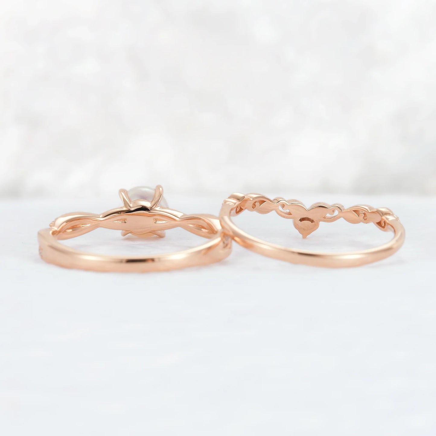 Mobius Twisted 5mm Akoya Pearl Ring Set 2pcs