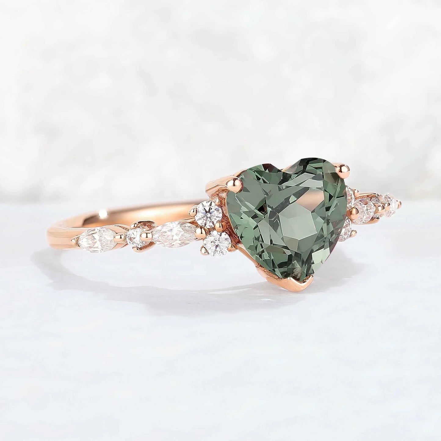 Nature Heart Cut Blue Green Sapphire Ring