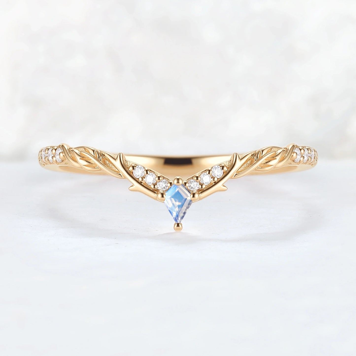 Nature Inspired Kite Cut Moonstone Twig 'Antlers' Stacking Ring