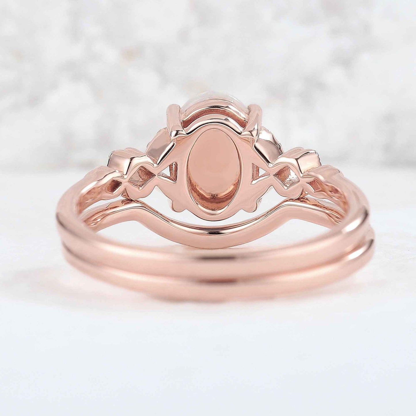 Nature Inspired Oval Shaped Opal Gemstone Ring Set