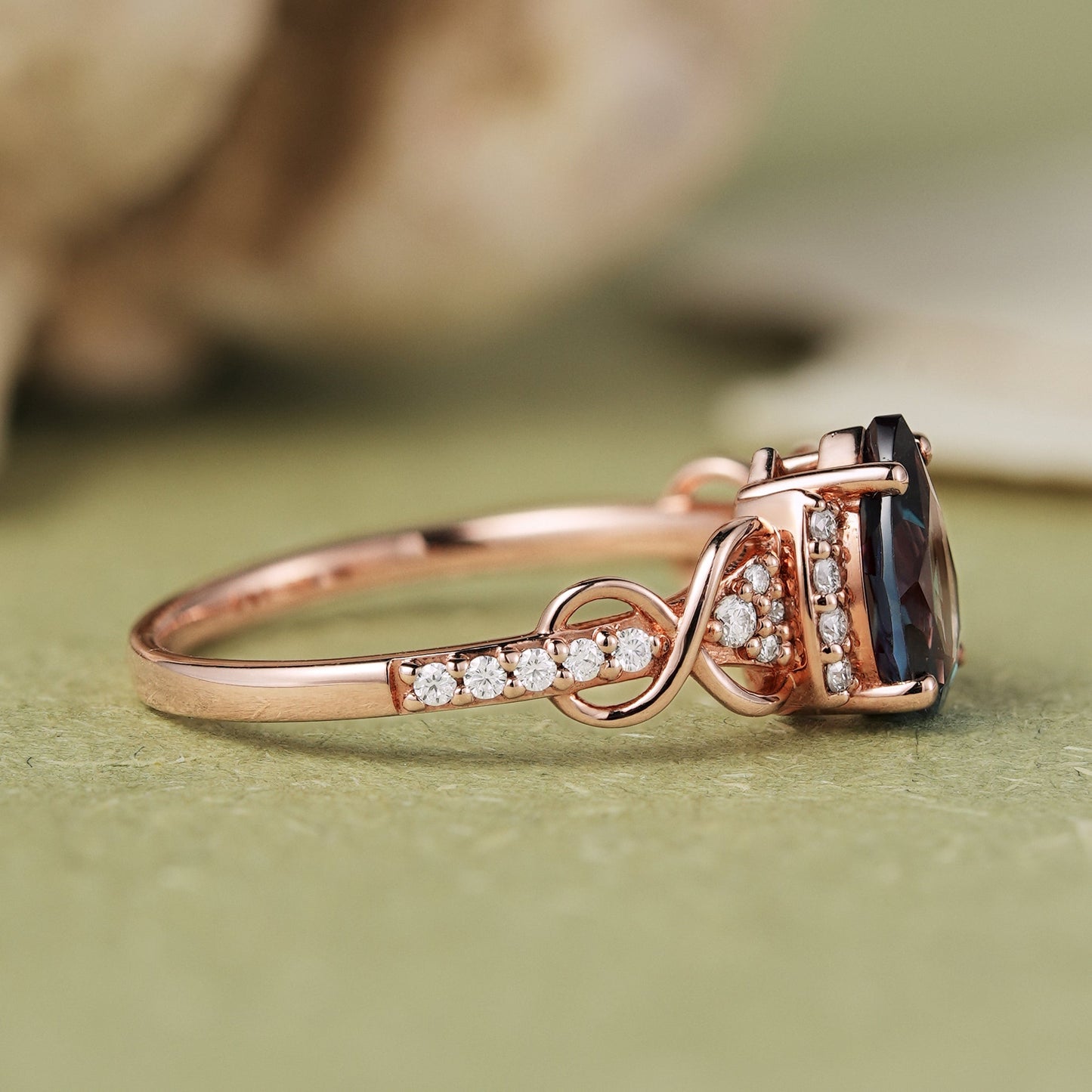 Princess Mononoke Pear Cut Alexandrite Twist Gemstone Ring