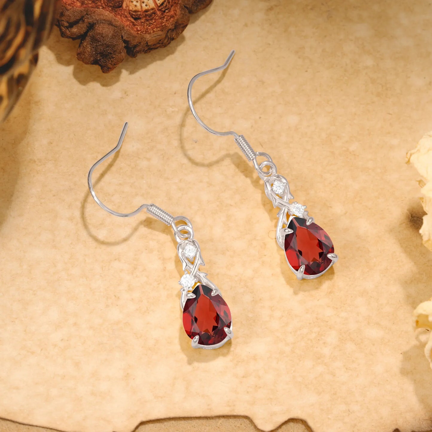 Elegant Pear Cut Natural Garnet Earrings