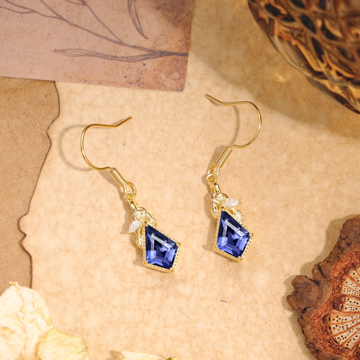 Classic Sparkling Geometric Tanzanite Drop Earrings