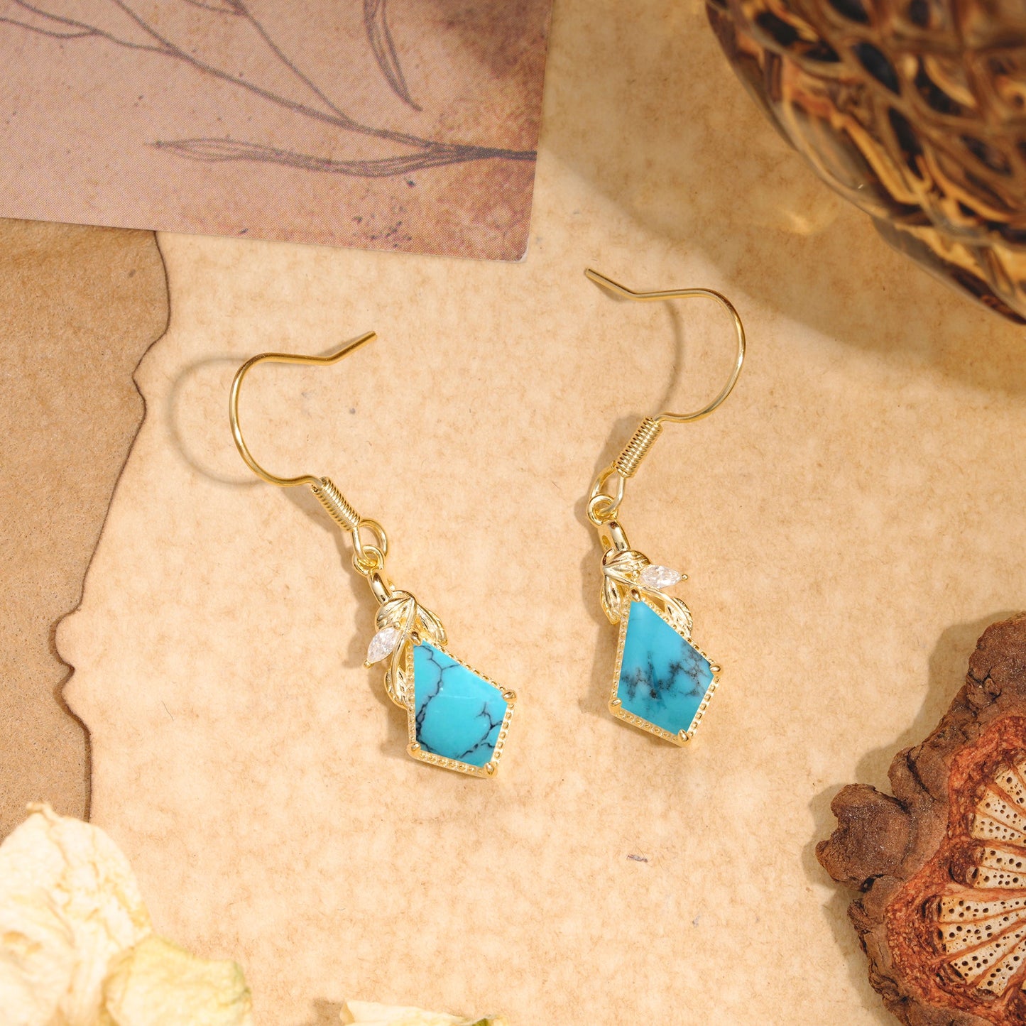 Classic Sparkling Geometric Turquoise Drop Earrings