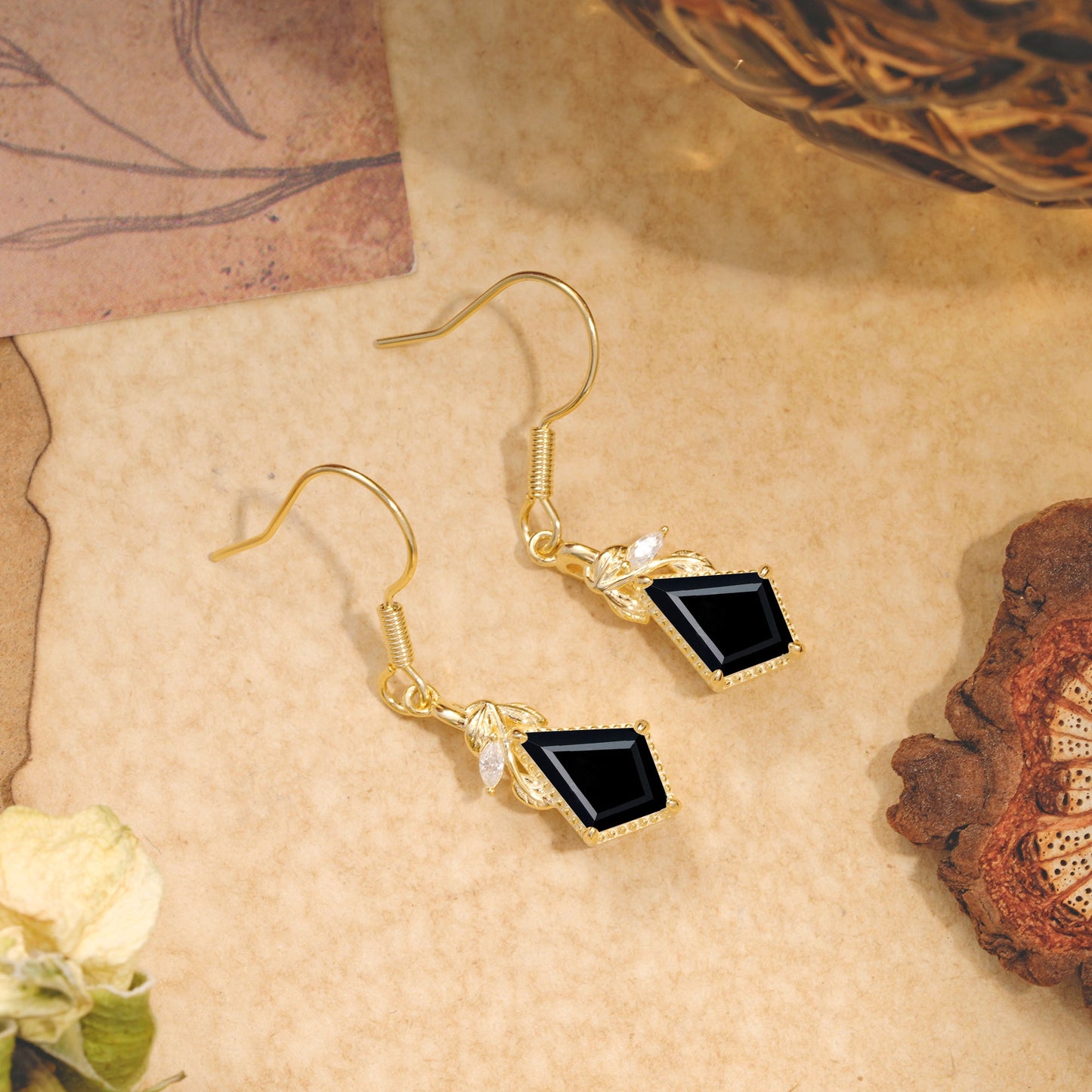 Classic Sparkling Geometric Black Onyx Drop Earrings
