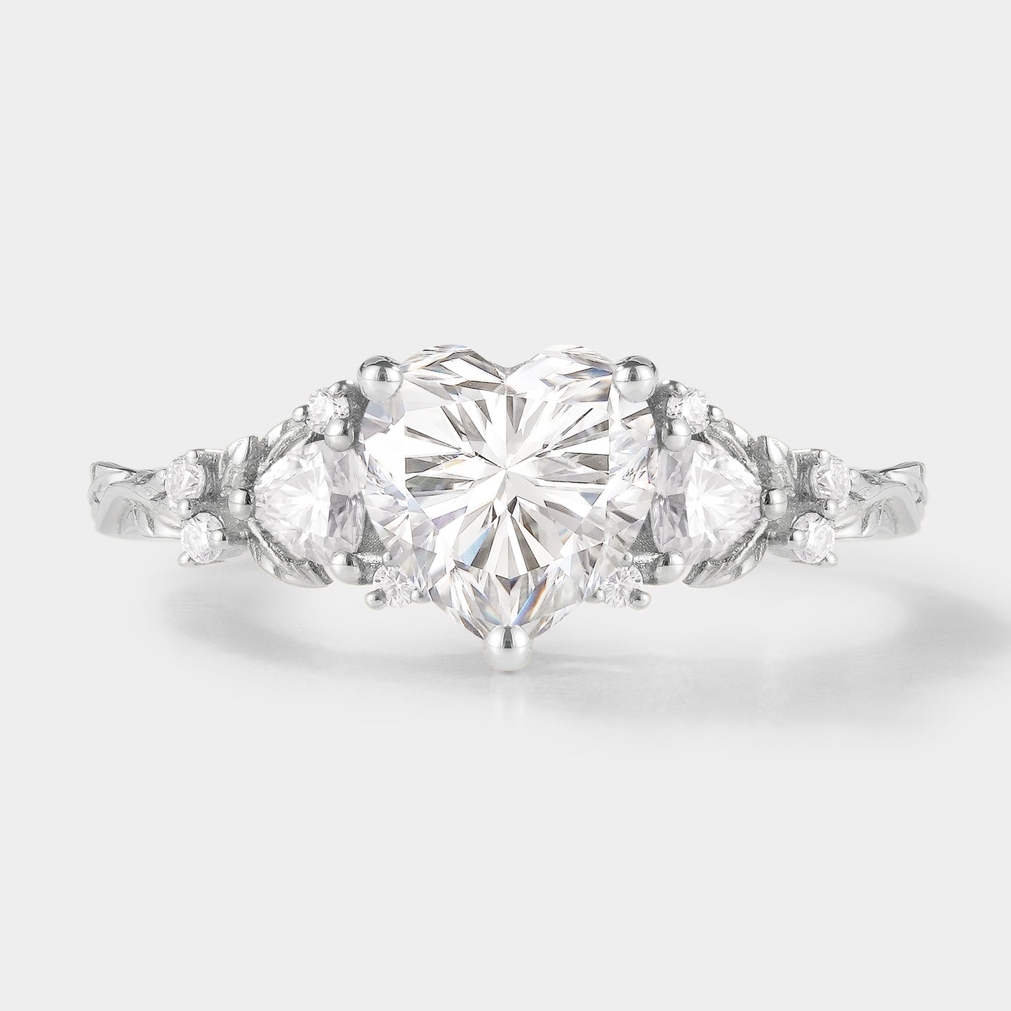 Unique Design Heart Cut Moissanite Leaf Engagement Ring