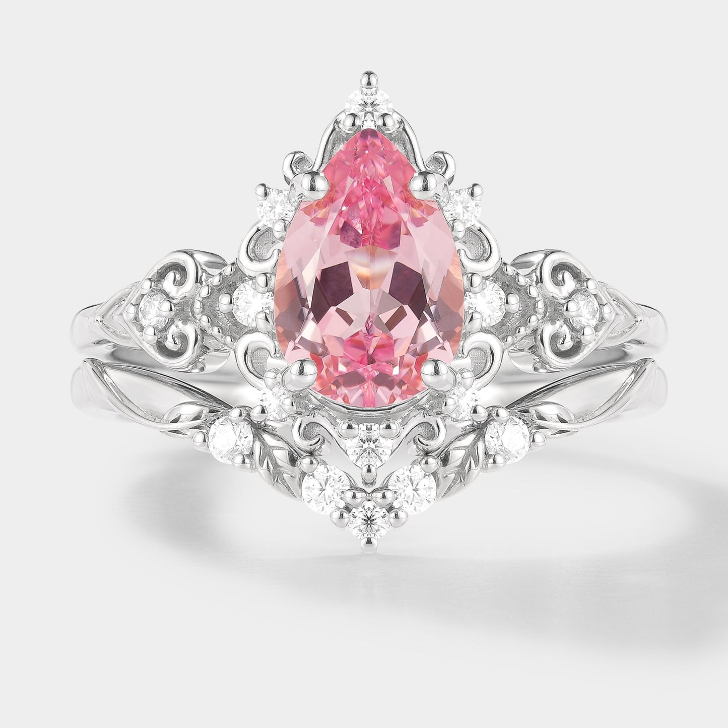 Antique Padparadscha Sapphire Ring Leaf Chevron Wedding Band