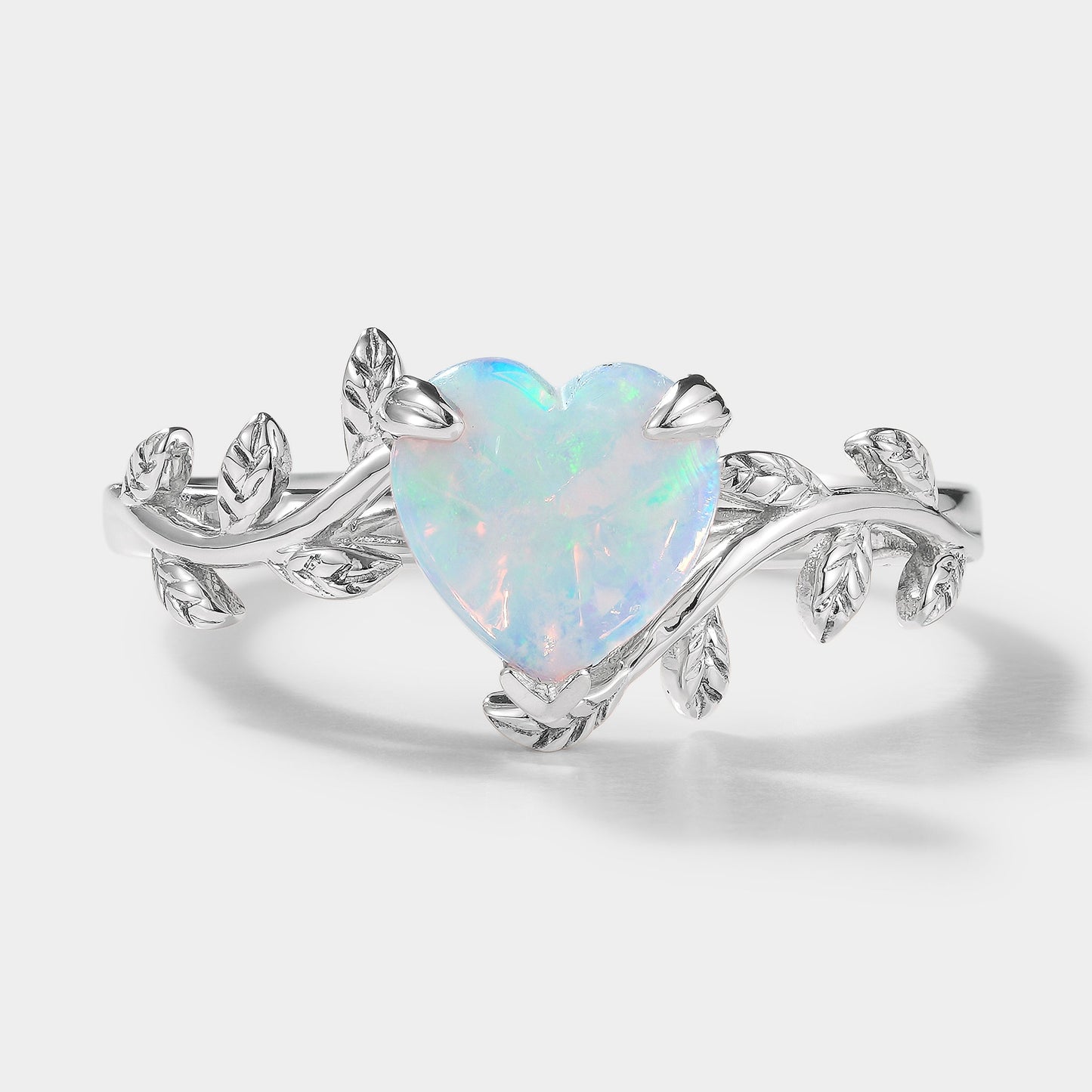 Unique Design Heart Cut Opal Leaf Engagement Ring