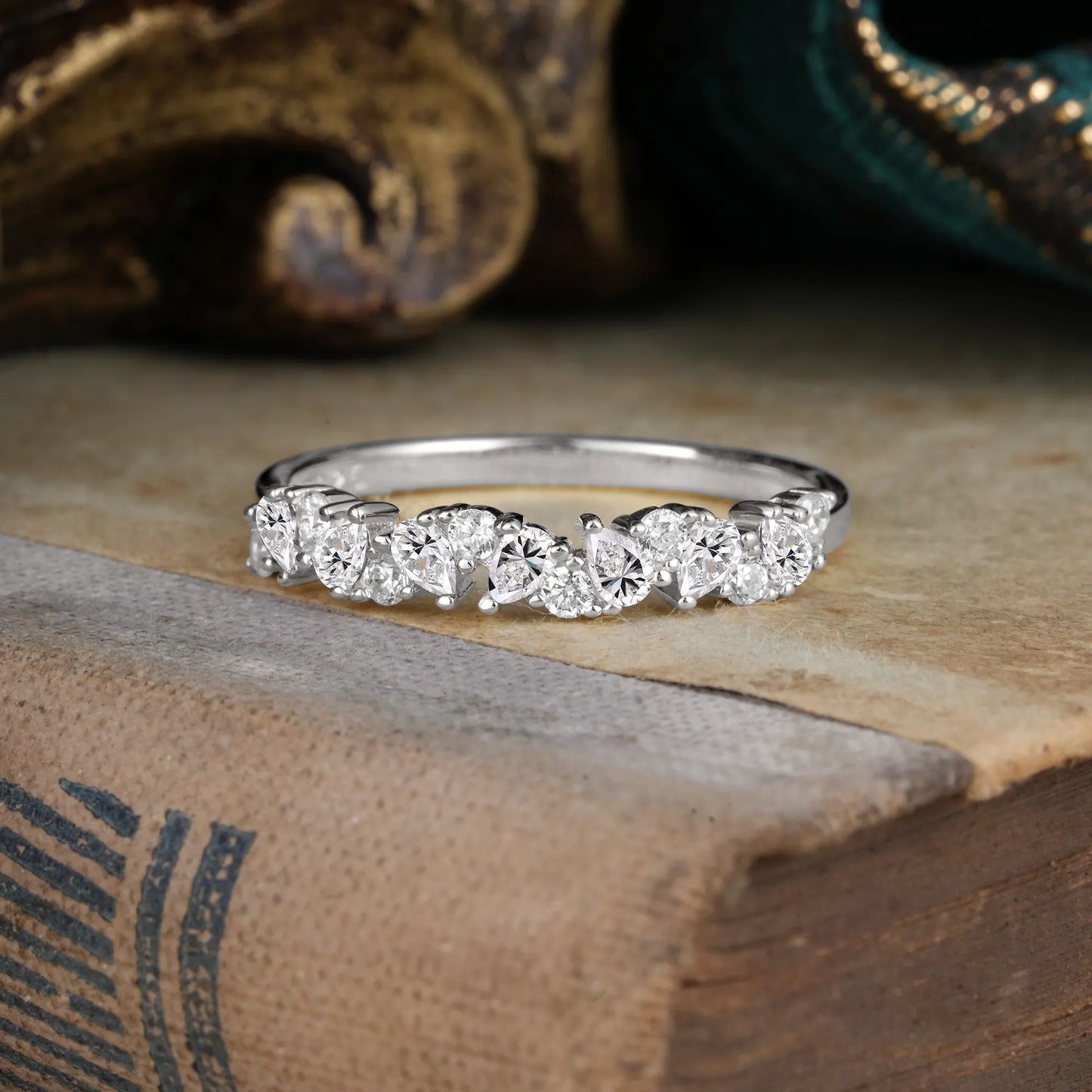 Pear Cut Classic Lab Diamond Half Eternity Wedding Band Anniversary Ring
