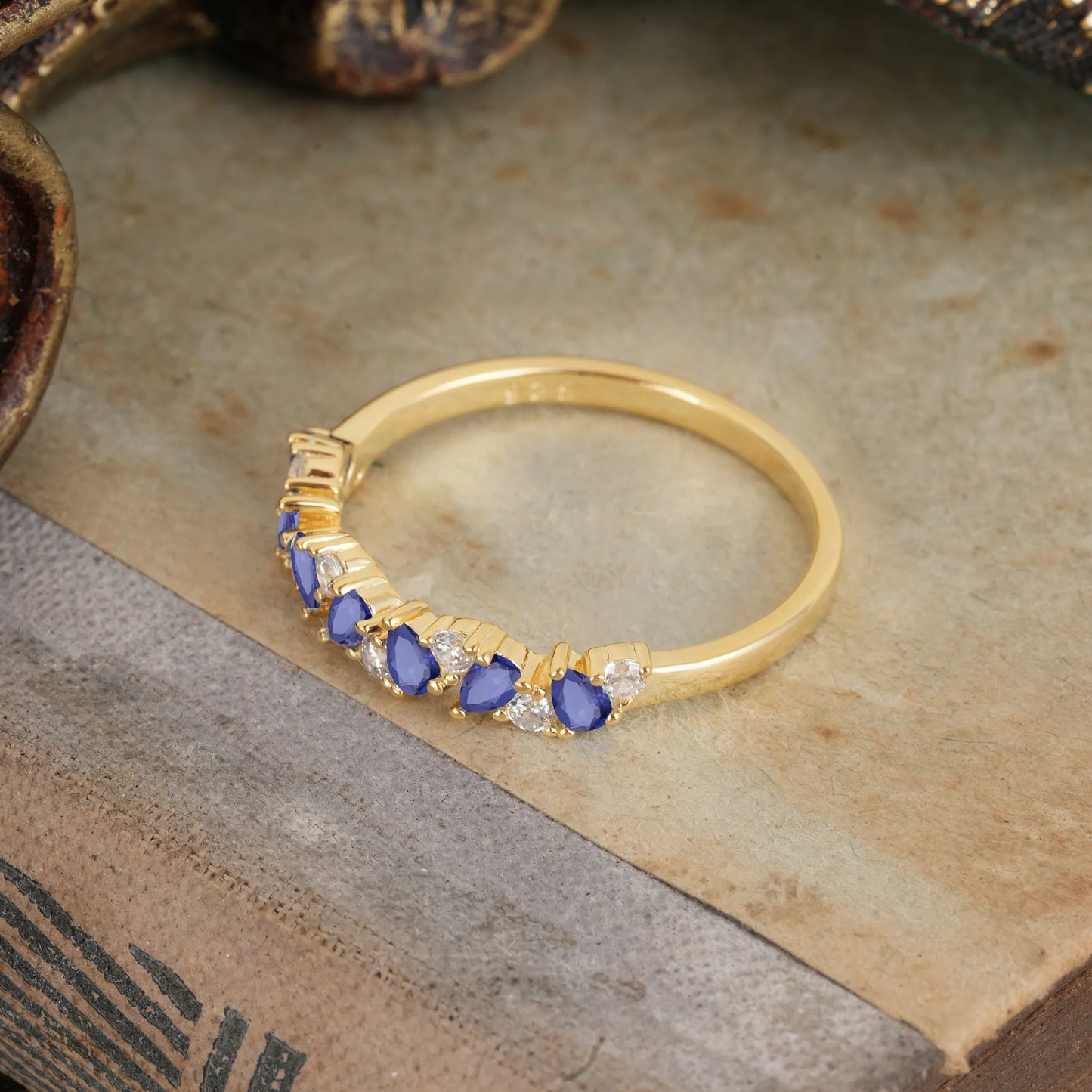 Pear Cut Classic Tanzanite Half Eternity Wedding Band Anniversary Ring