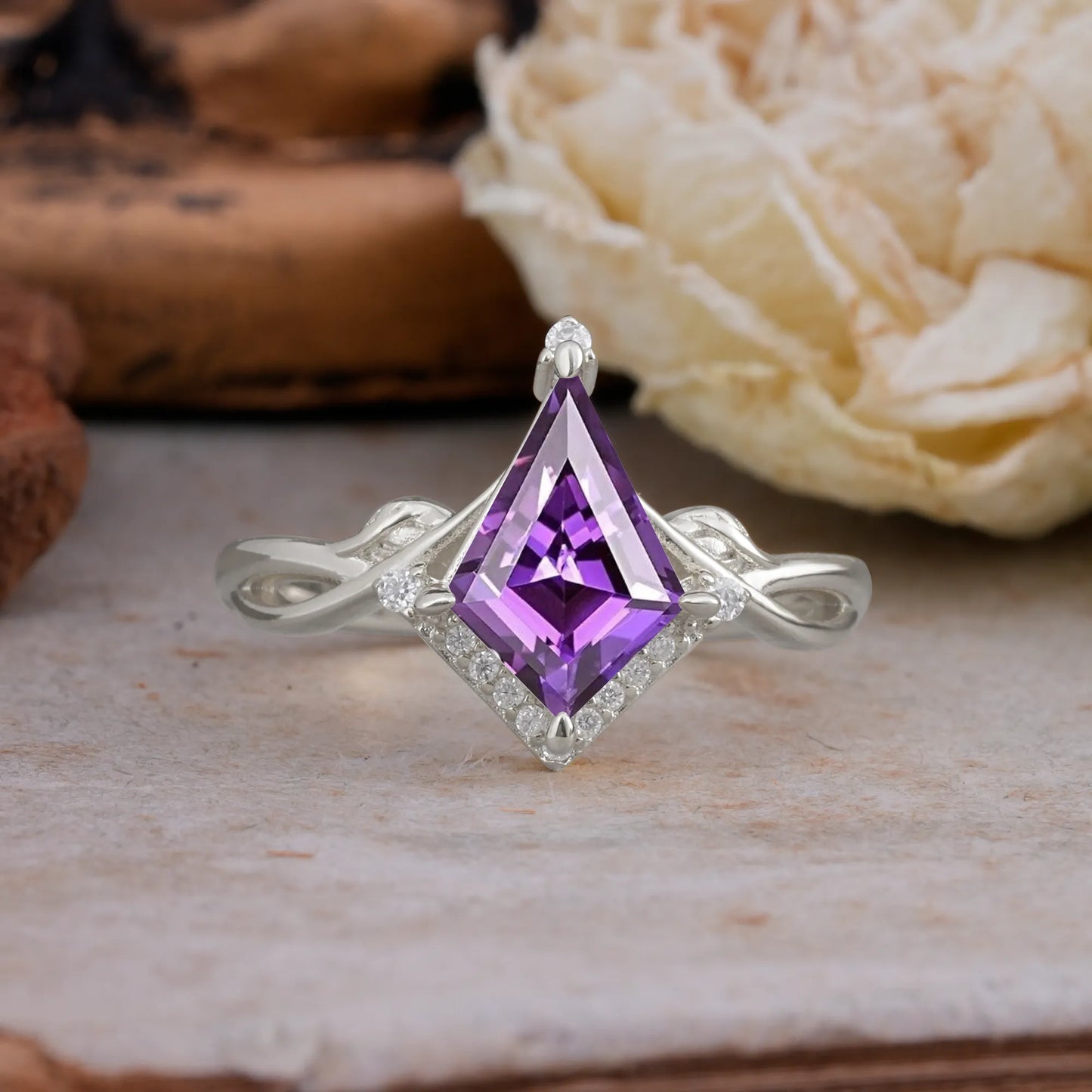 Elegant Kite Cut Amethyst Engagement Ring for Women