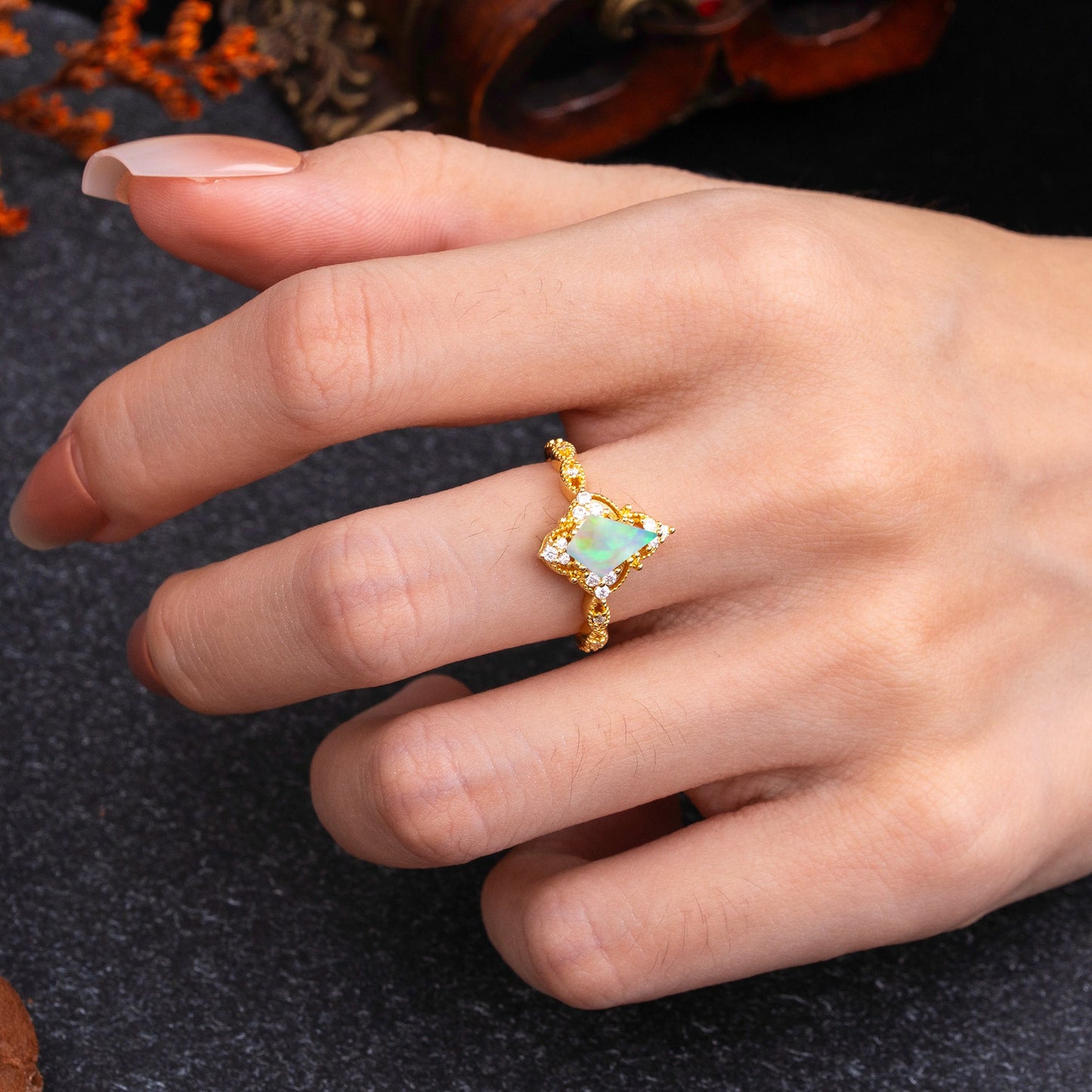 Vintage Luxe Kite-Cut Opal Engagement Ring