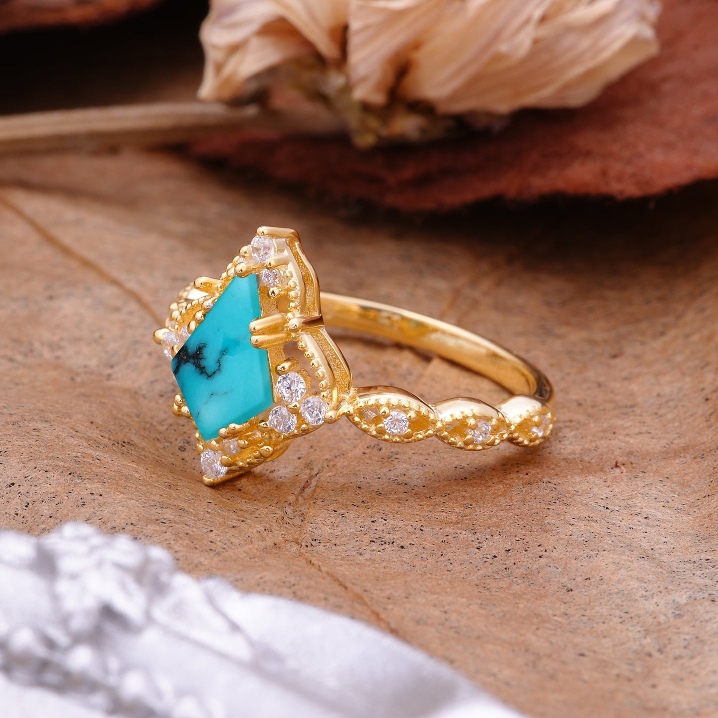 Vintage Luxe Kite-Cut Turquoise Engagement Ring