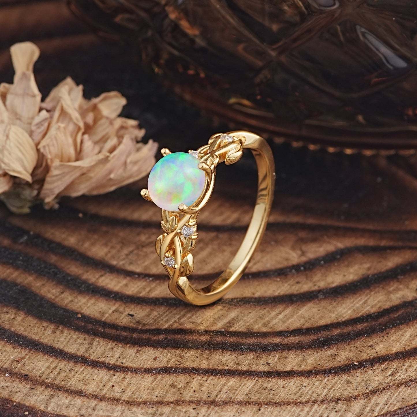 Vintage 4-Prong Round Cut Opal Engagement Ring