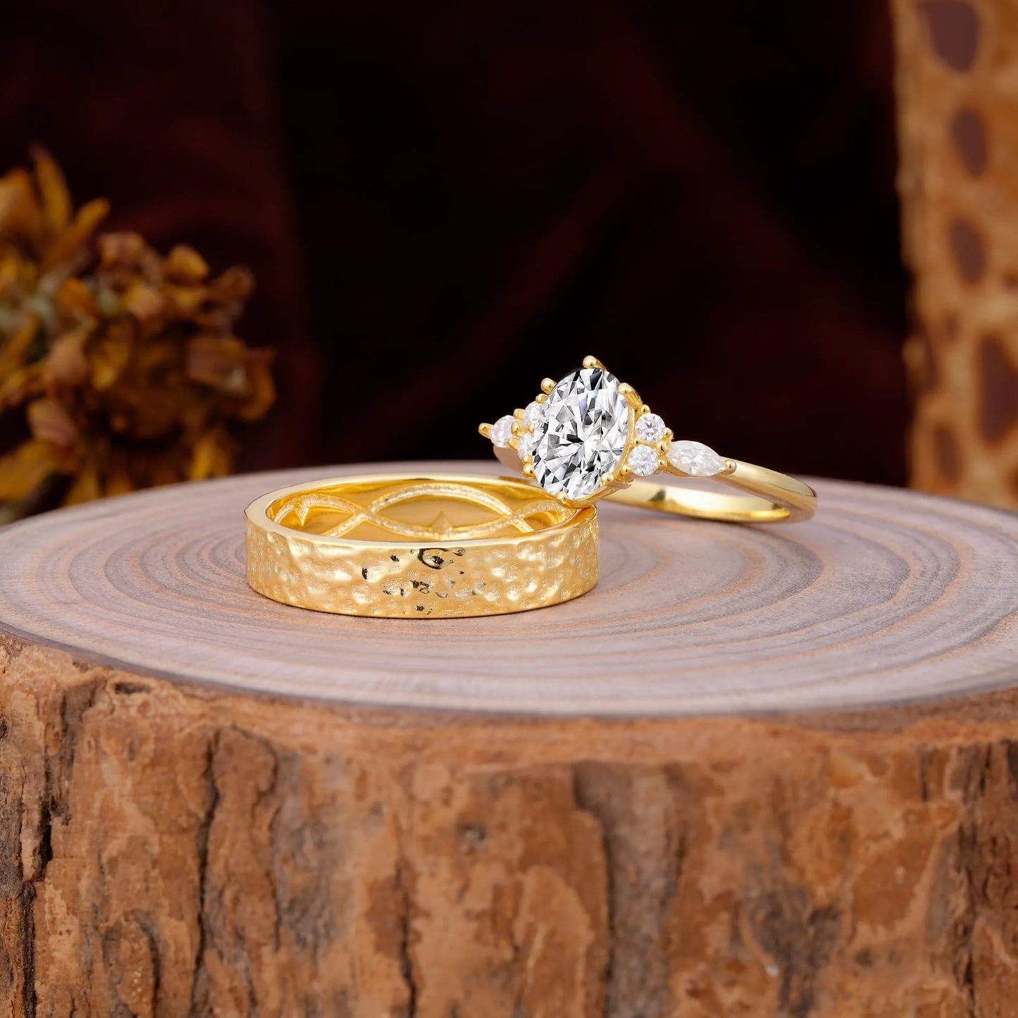 Luxurious 6-Prong Oval-Cut Lab Diamond Engagement Couple Rings