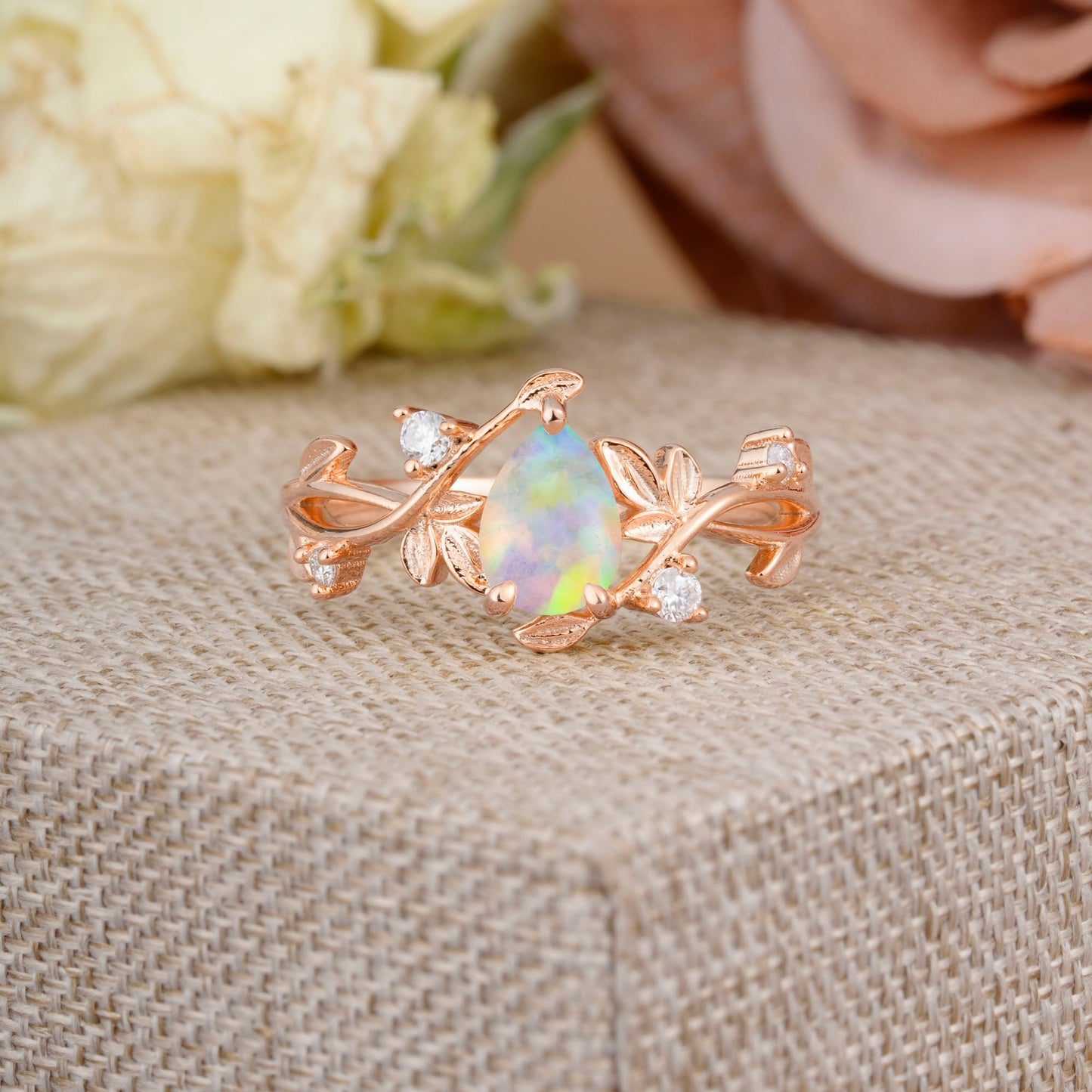 Branch-Inspired 3-Prong Pear-Cut Opal Engagement Ring