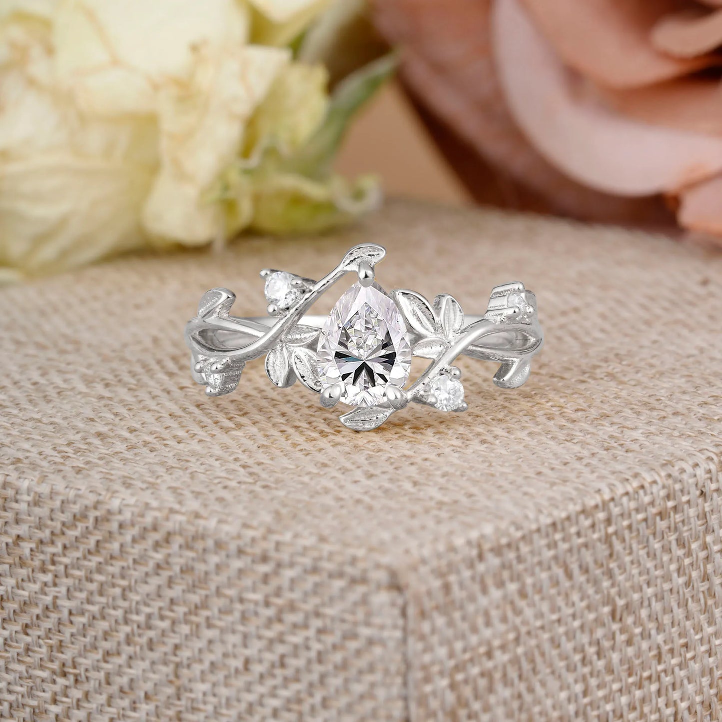Branch-Inspired 3-Prong Pear-Cut Lab Diamond Engagement Ring