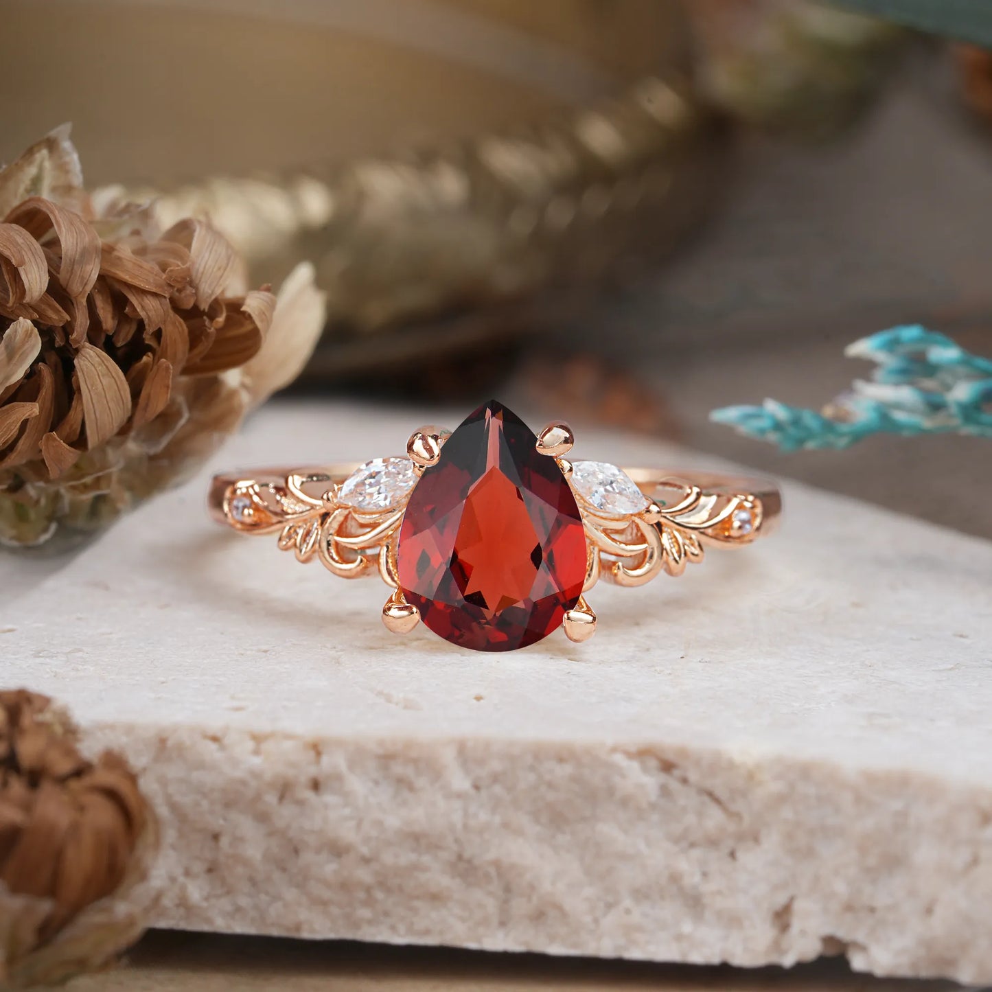 Romantic 4-Prong Pear-Cut Garnet Engagement Ring
