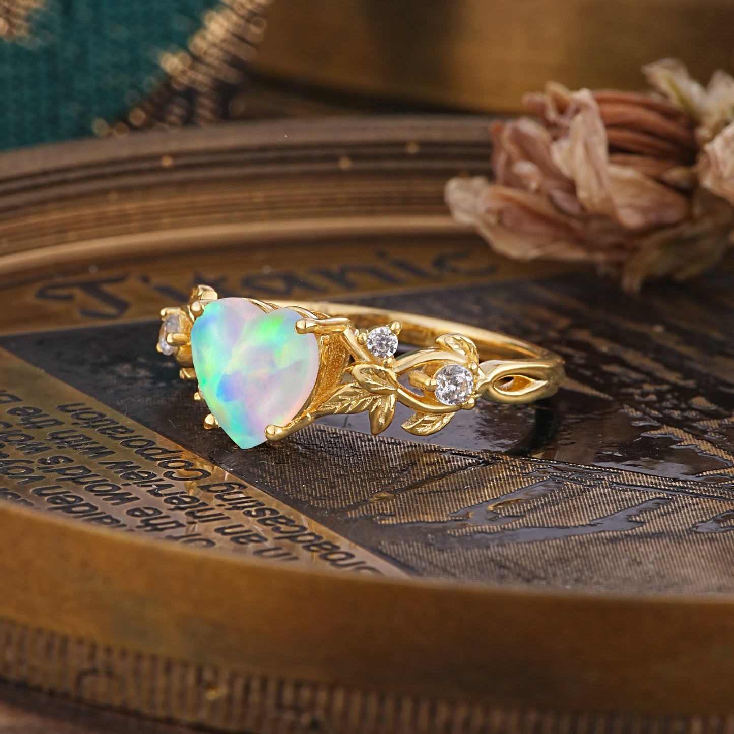 Woodland 4 Prong Heart Opal Engagement Ring