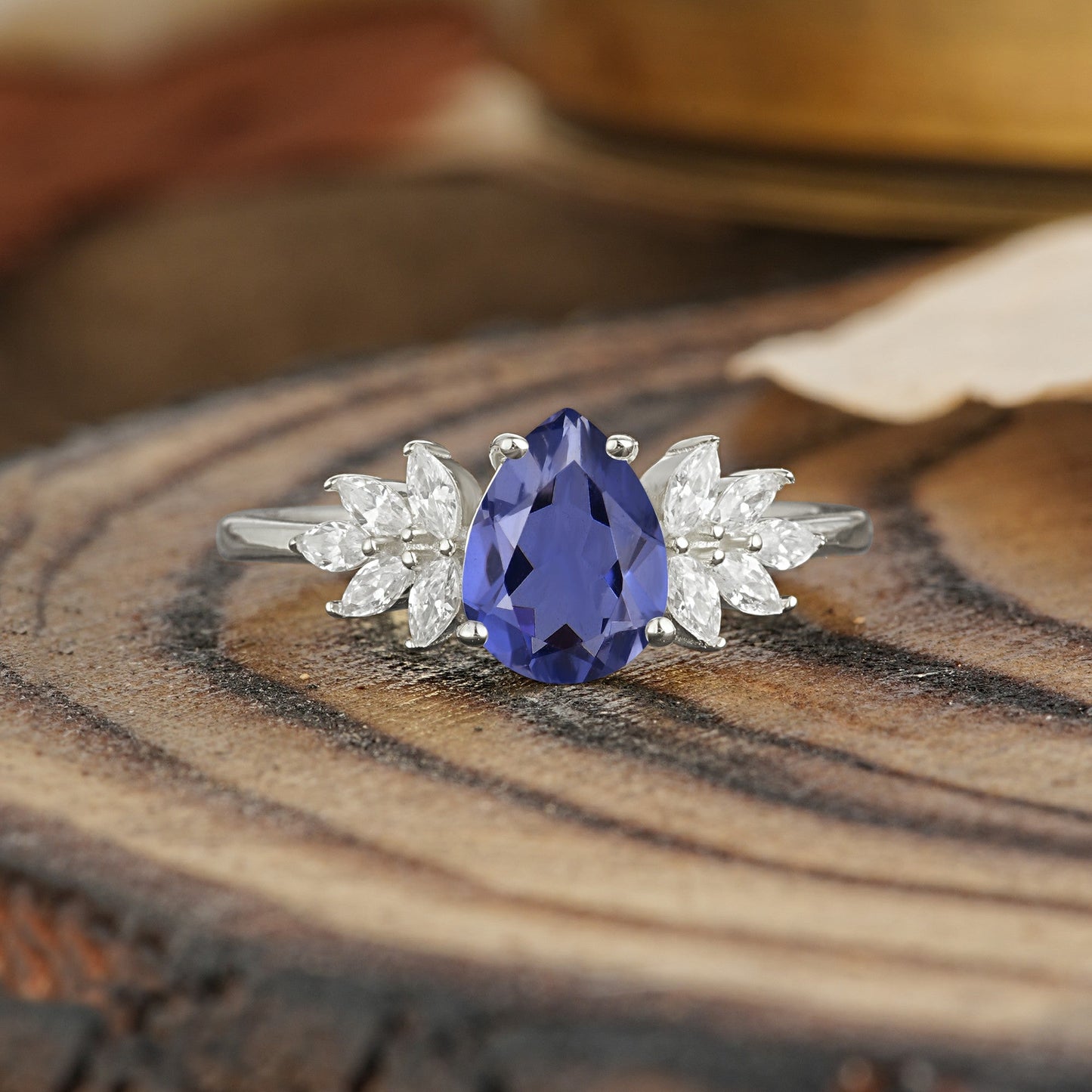 Vintage Floral Pear Cut Tanzanite Engagement Ring