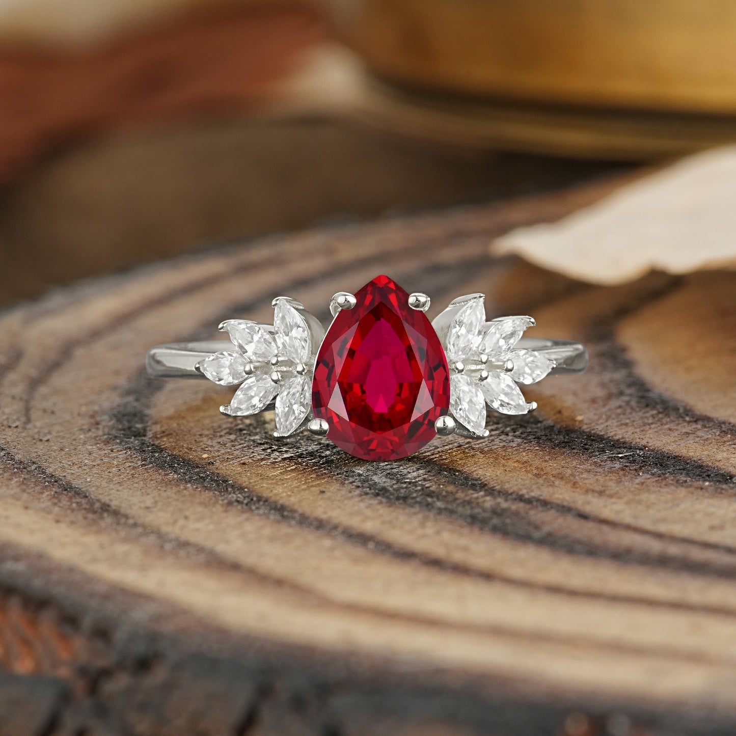 Vintage Floral Pear Cut Ruby Engagement Ring