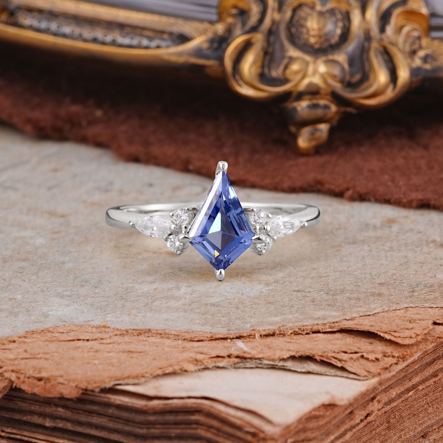 Classic 4 Prong Kite Cut Tanzanite Engagement Ring