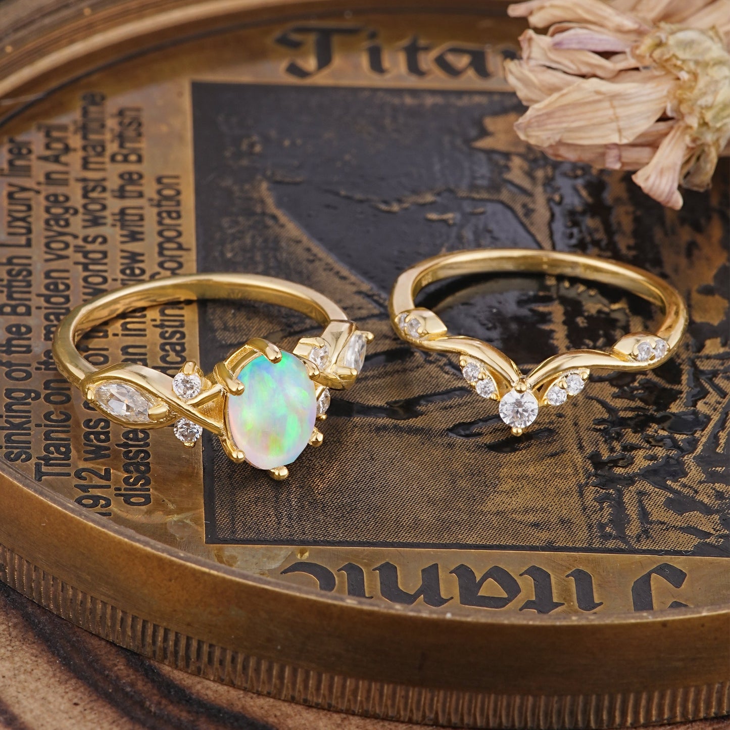 The Sumptuous Oval - Cut Opal Bridal Ring Set