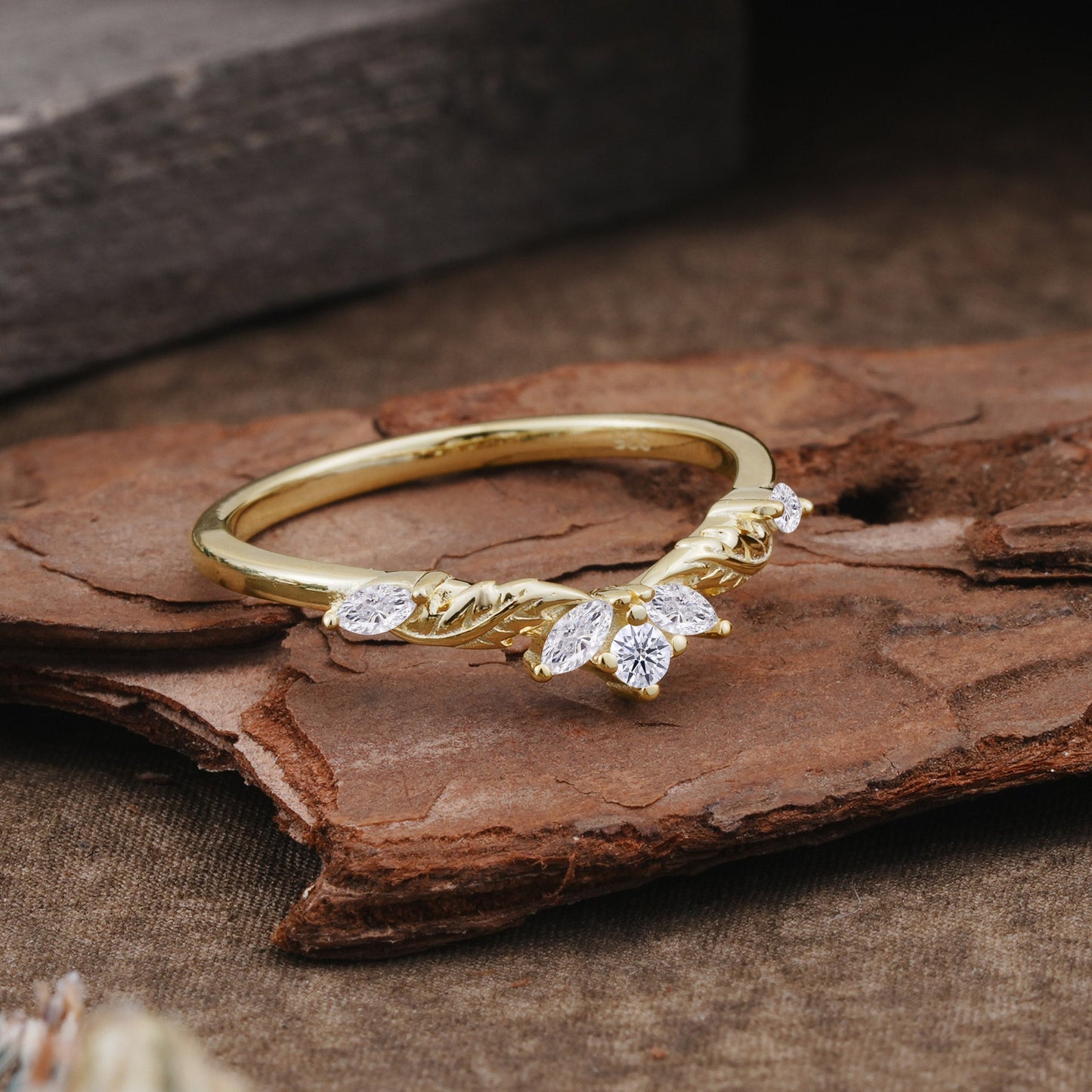 Unique Marquise Cut Curved Lab Diamond Ring Wedding Ring