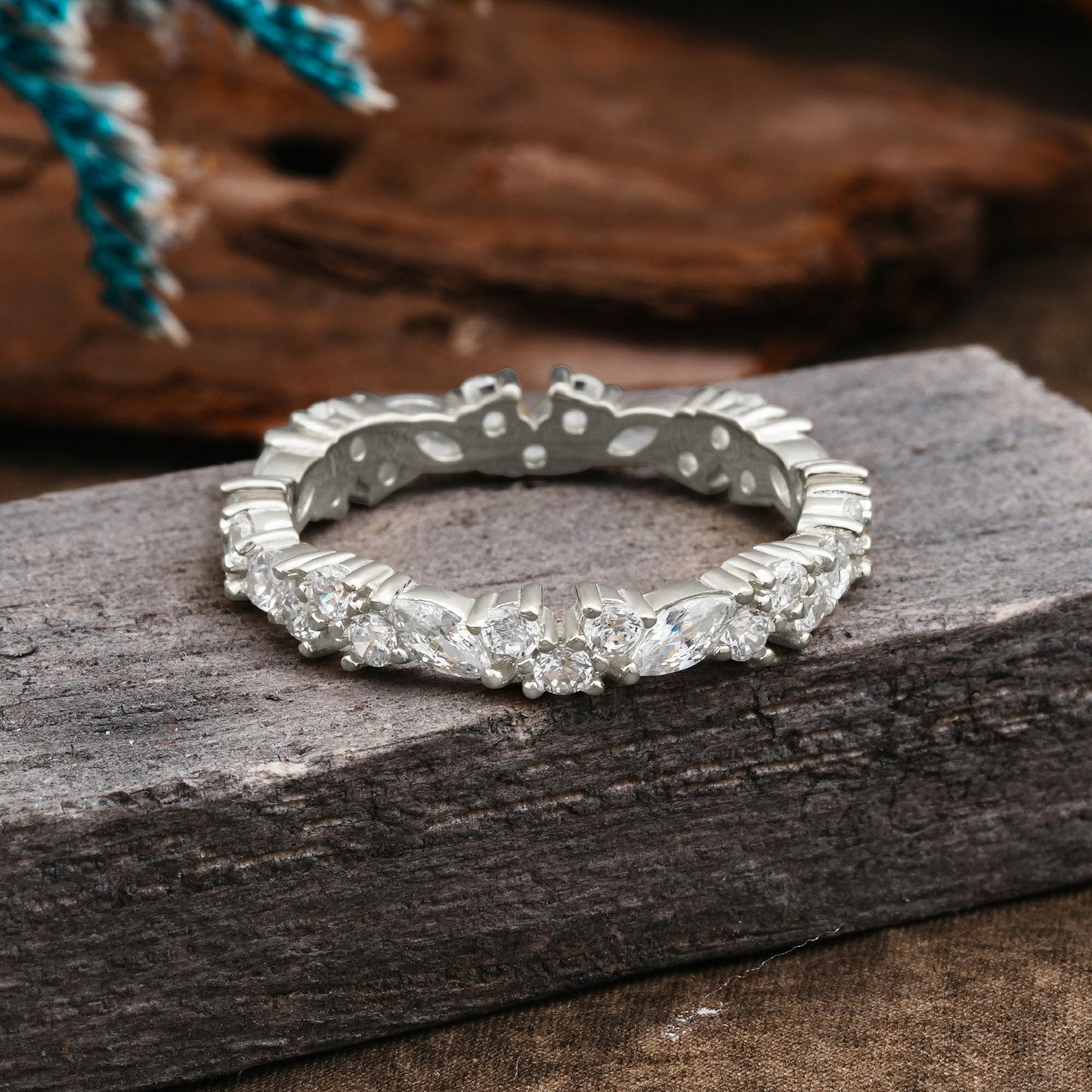 Vintage Mixed Cut Moissanite Eternity Wedding Ring