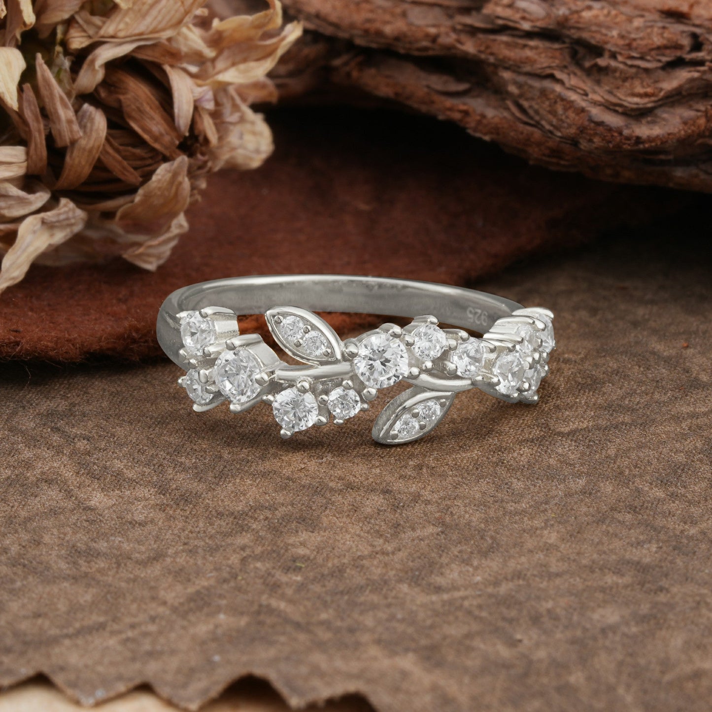 Nature Inspired Laurel Wreath Moissanite Stacking Wedding Ring