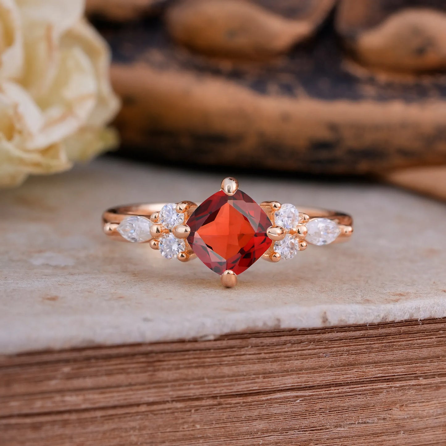 Classic Elegant 4-Prong Princess Cut Garnet Engagement Ring