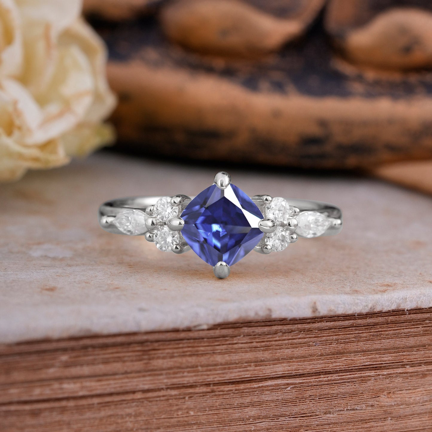 Classic Elegant 4-Prong Princess Cut Tanzanite Engagement Ring