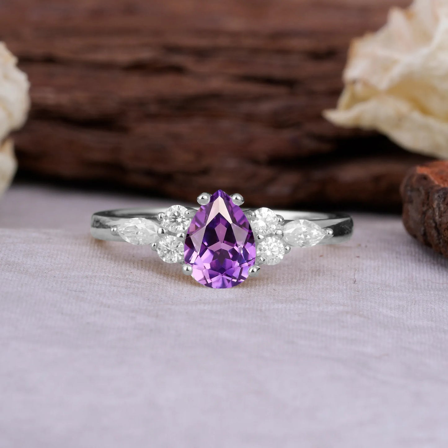 Sophisticated 4-Prong Pear-Cut Amethyst Promise Ring