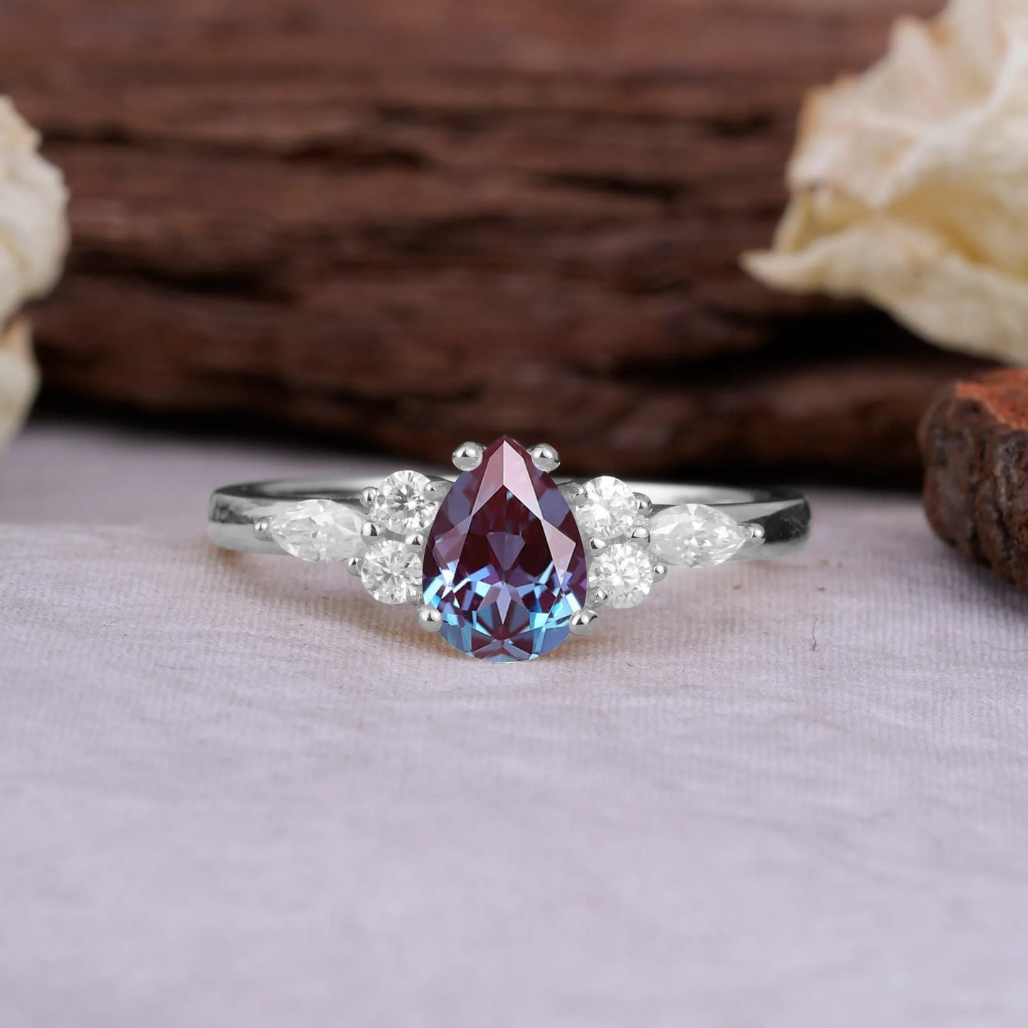 Sophisticated 4-Prong Pear-Cut Alexandrite Promise Ring