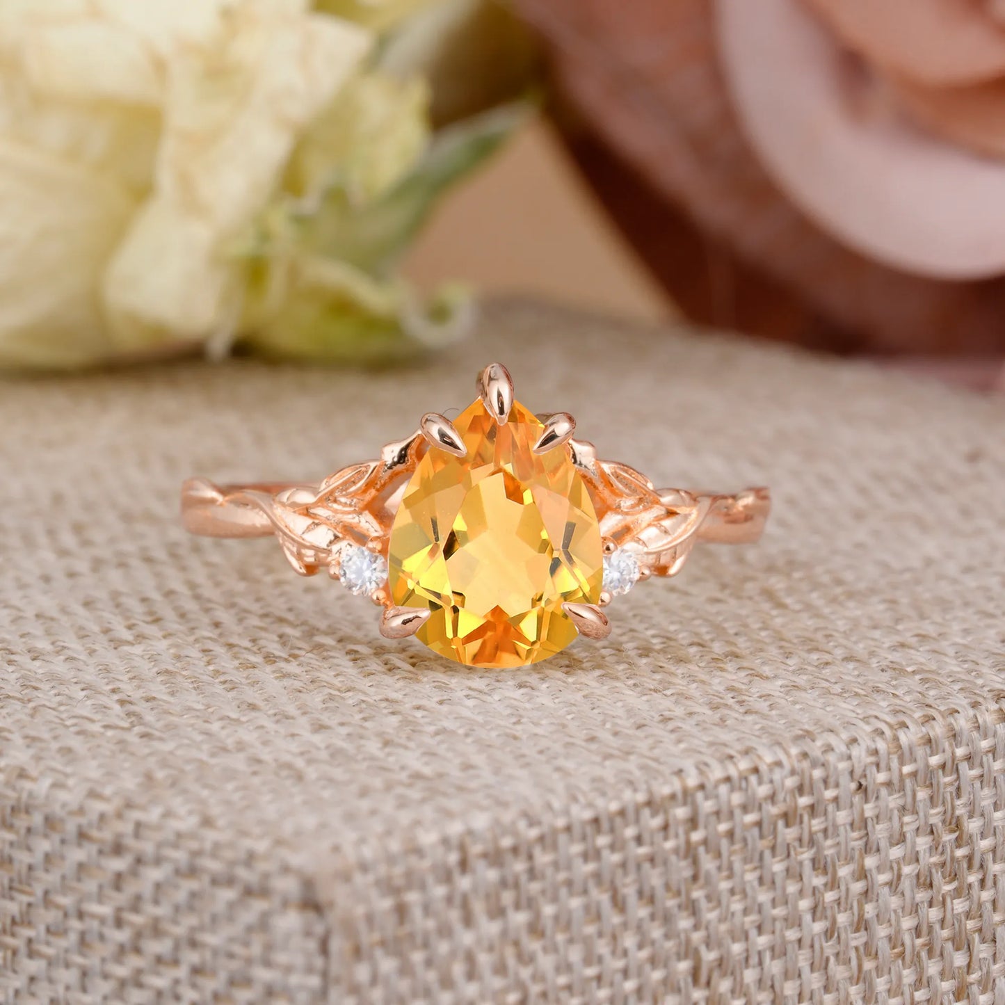 Elegant Luxurious 5 prong Pear-Cut Natural Citrine Wedding Band