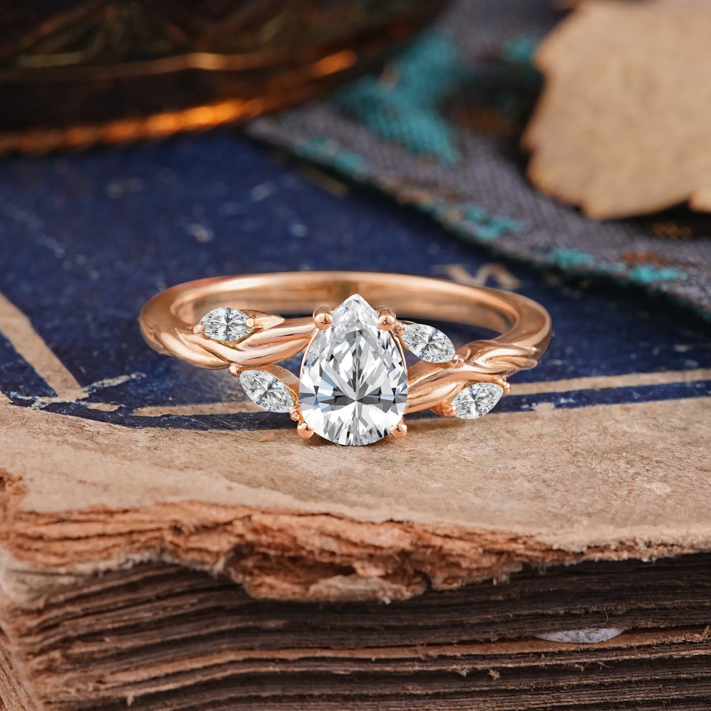 Exquisite 4-Prong Pear Cut Lab Diamond Engagement Ring