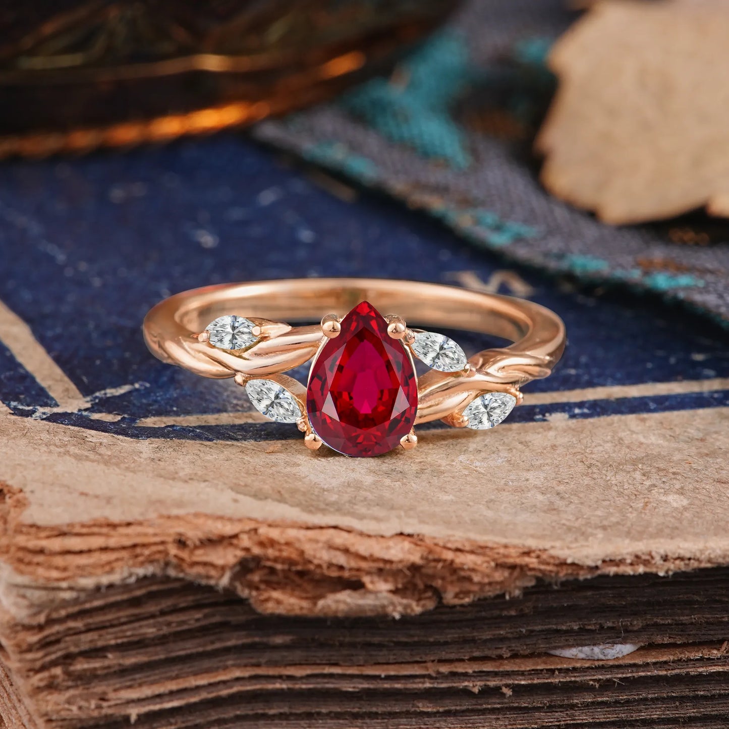 Exquisite 4-Prong Pear Cut Ruby Engagement Ring
