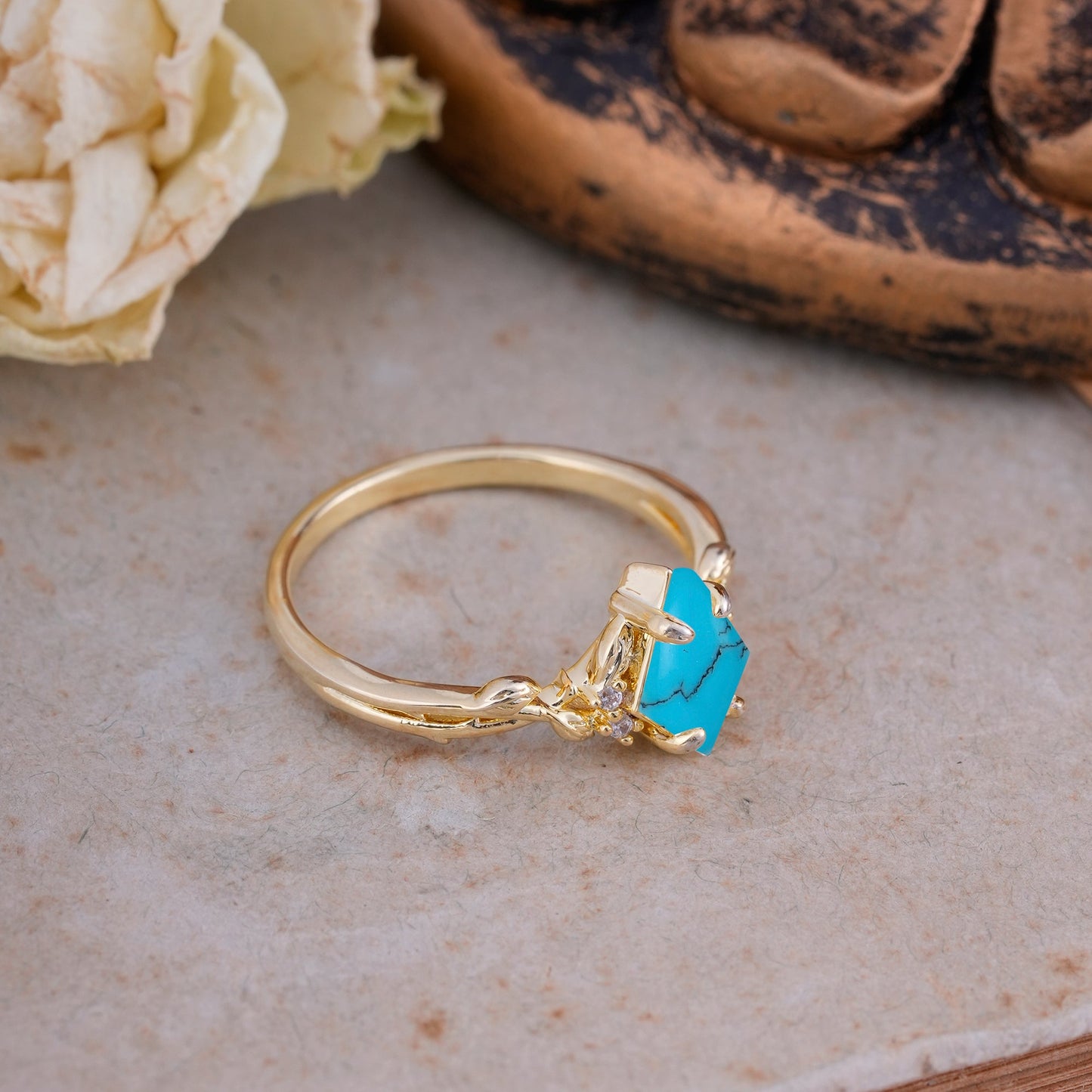 Nature-Inspired Kite Cut Turquoise Engagement Ring