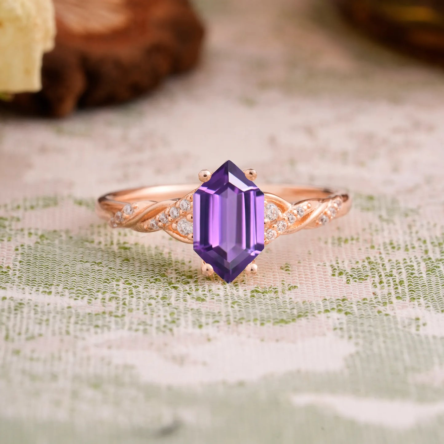 Classic 4-Prong Hexagonal-Cut Natural Amethyst Engagement Ring