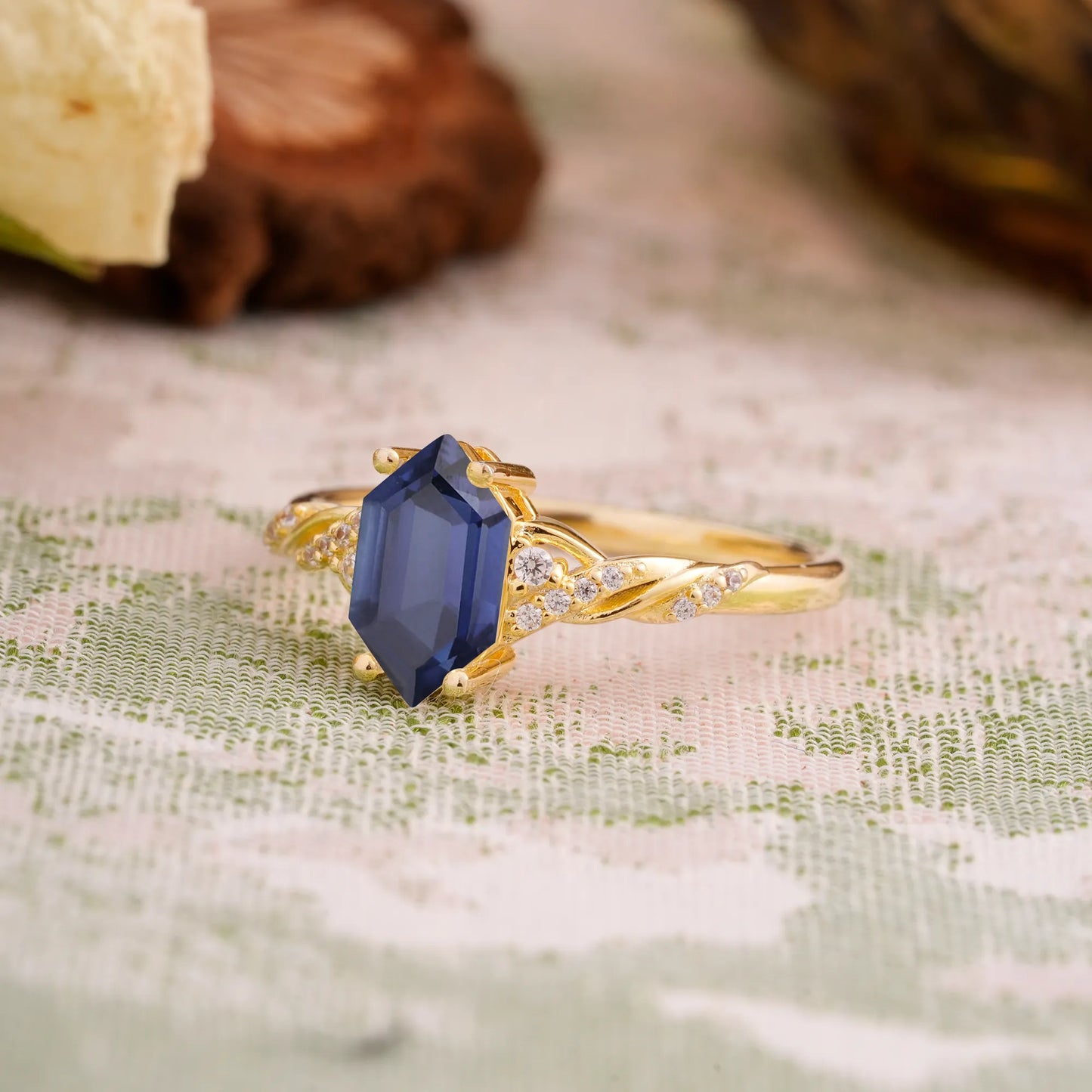 Classic 4-Prong Hexagonal-Cut Tanzanite Engagement Ring