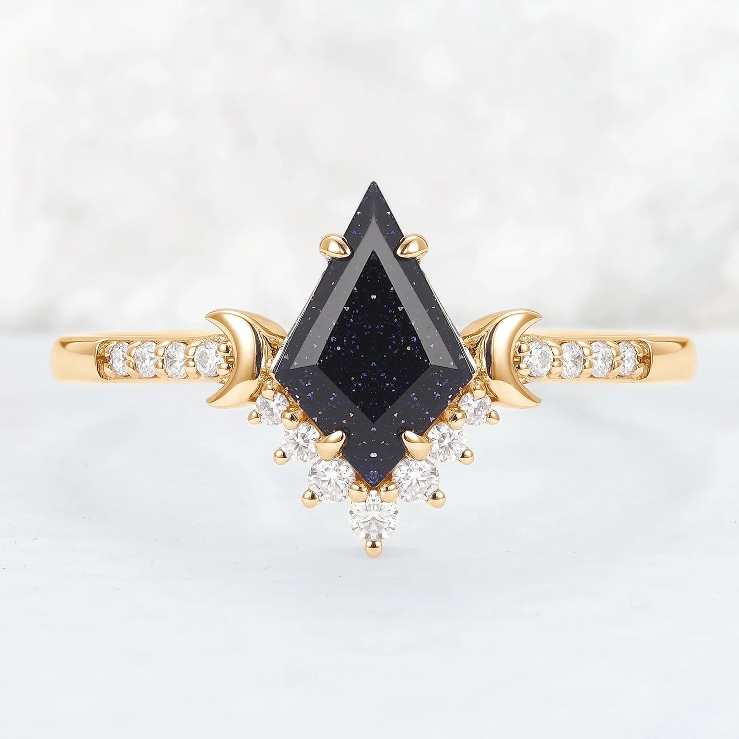 Unique kite Cut Blue Sandstone Moon Gemstone Ring