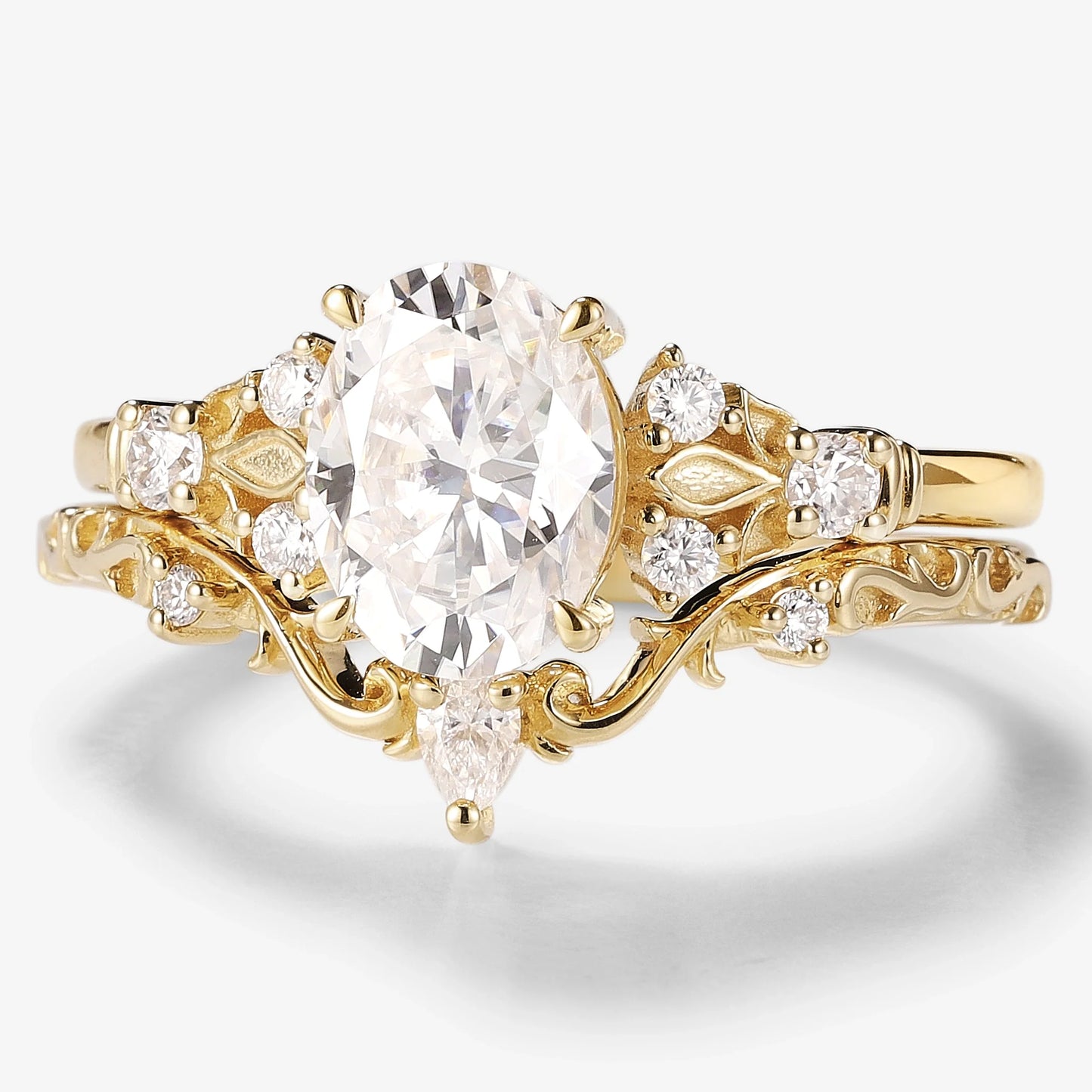Oval Moissanite Vintage Engagement Ring Sets 2pcs