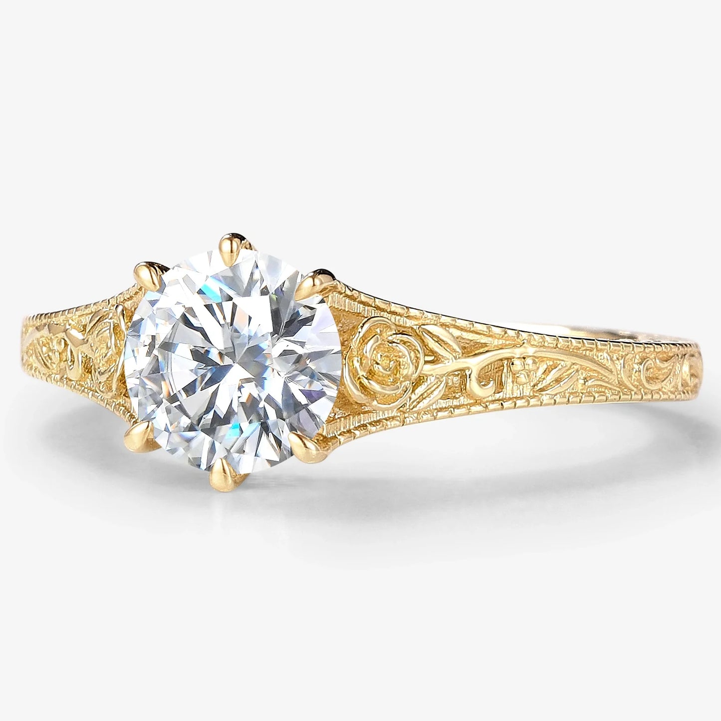 Round Cut Moissanite Vintage Engagement Ring With Rose