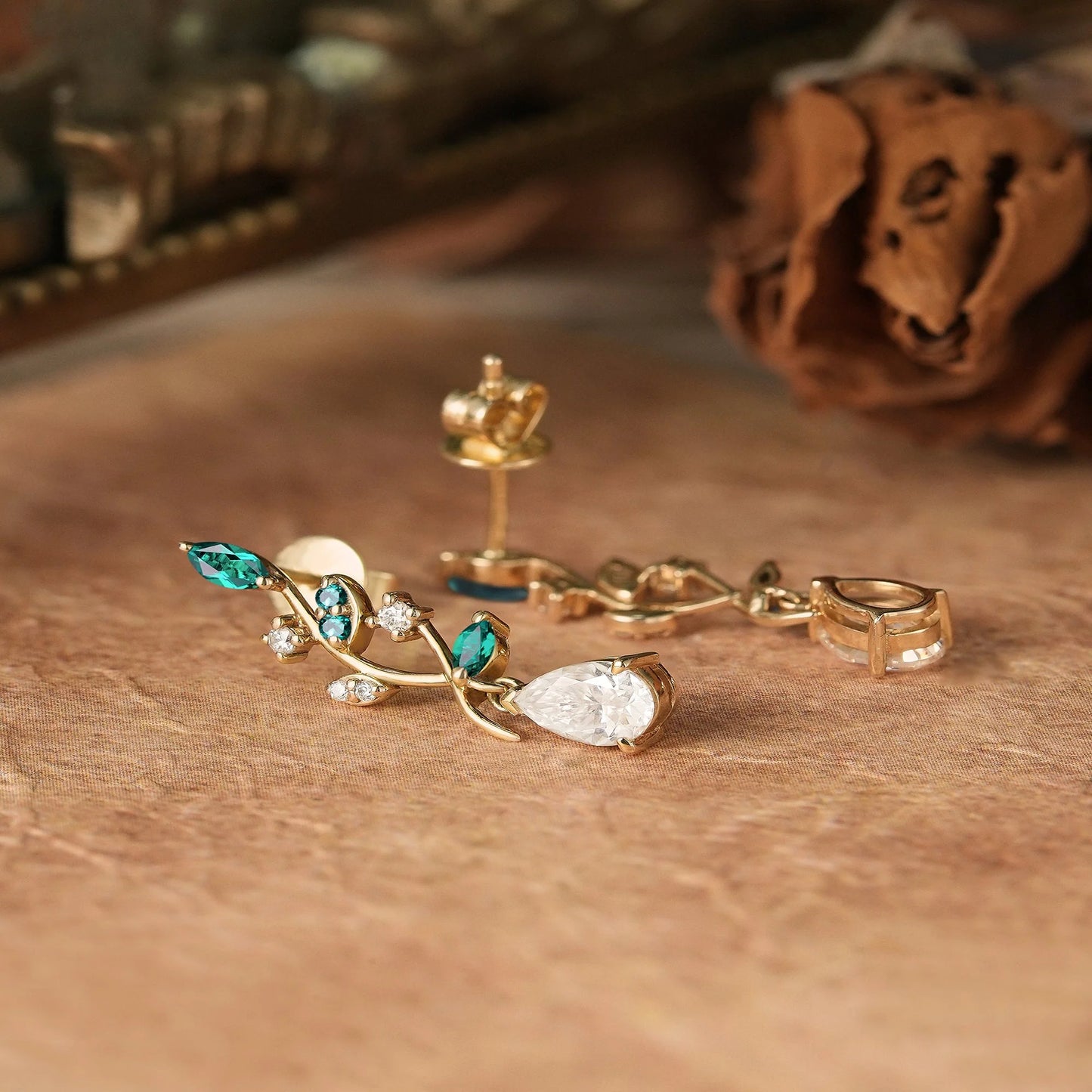 Aphrodite Mythical Emerald and Moissanite Earrings